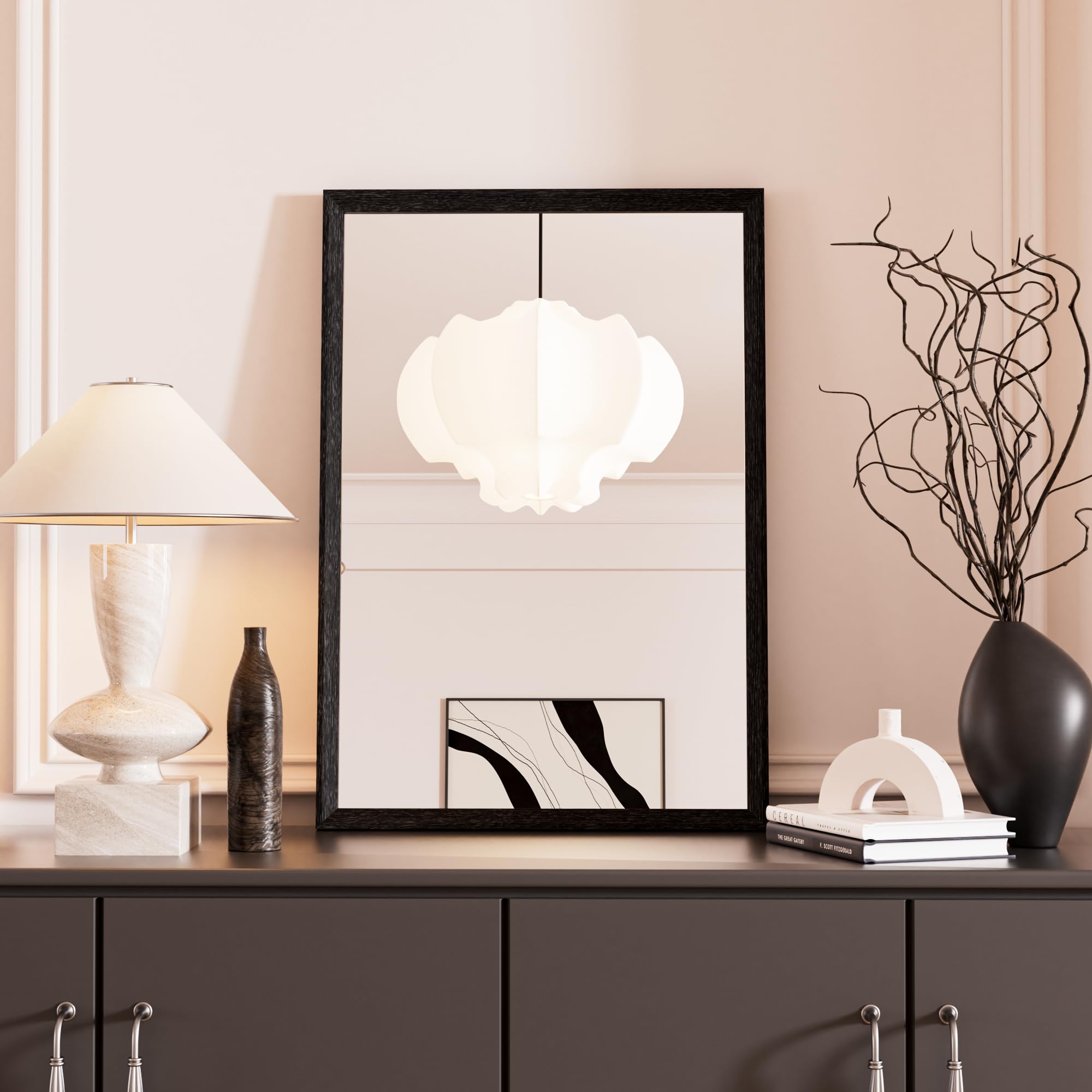Snowdool Black Wall Mounted Mirror, 45x65cm Rectangular Frame Vanity Mirror, Hangs Horizontal or Vertical Decorative for Dressing Room, Bathroom, Bedroom, Living Room