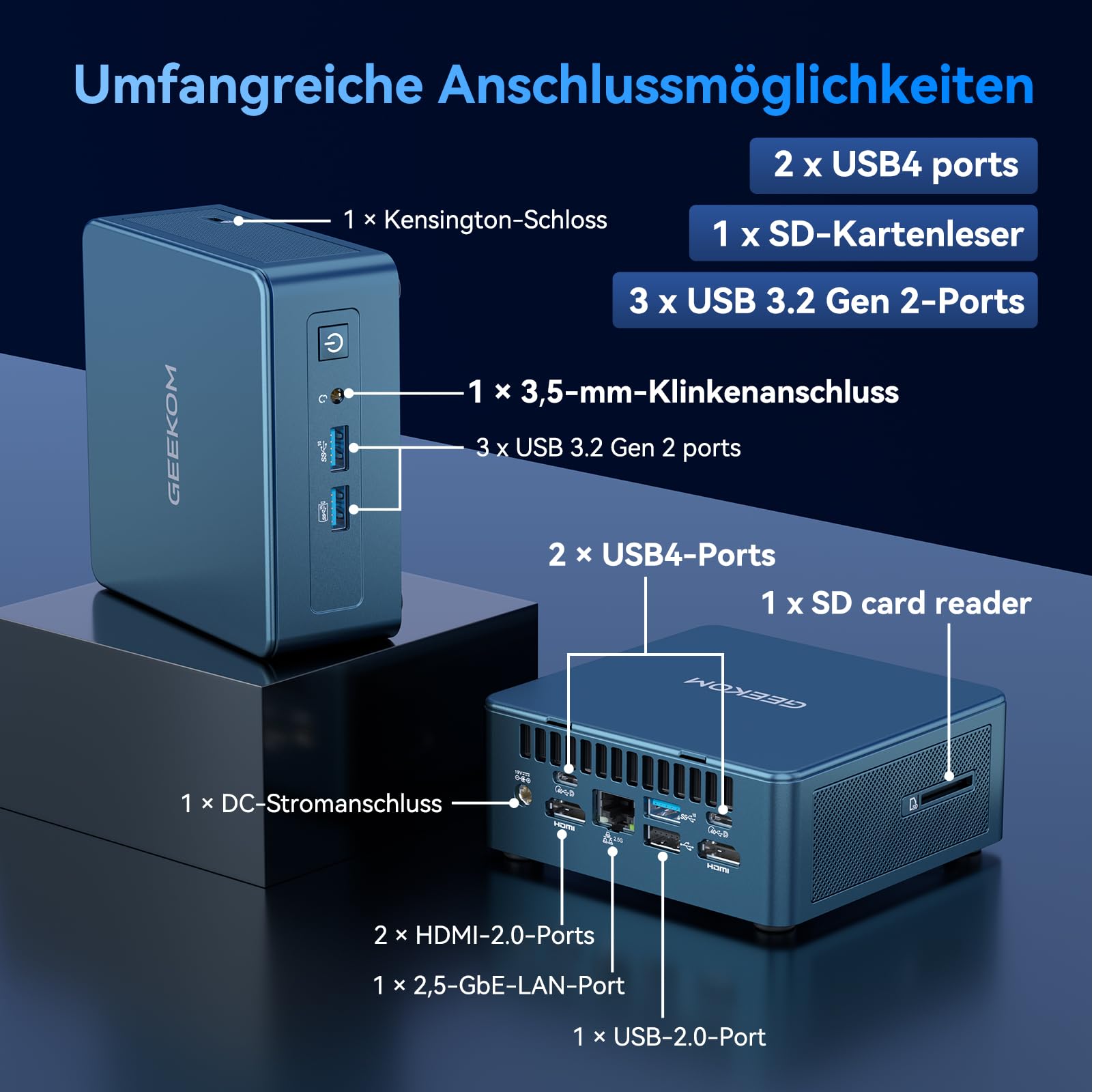 GEEKOM IT13 Mini PC mit Intel i5-13600H[3-Jahren-Garantie], 1 TB SSD &16 GB RAM(max. 4TB + 96GB), Windows 11 Pro, 2X USB 4.0 | 8K 120Hz | SD-Kartensteckplatz, für Business/Büro