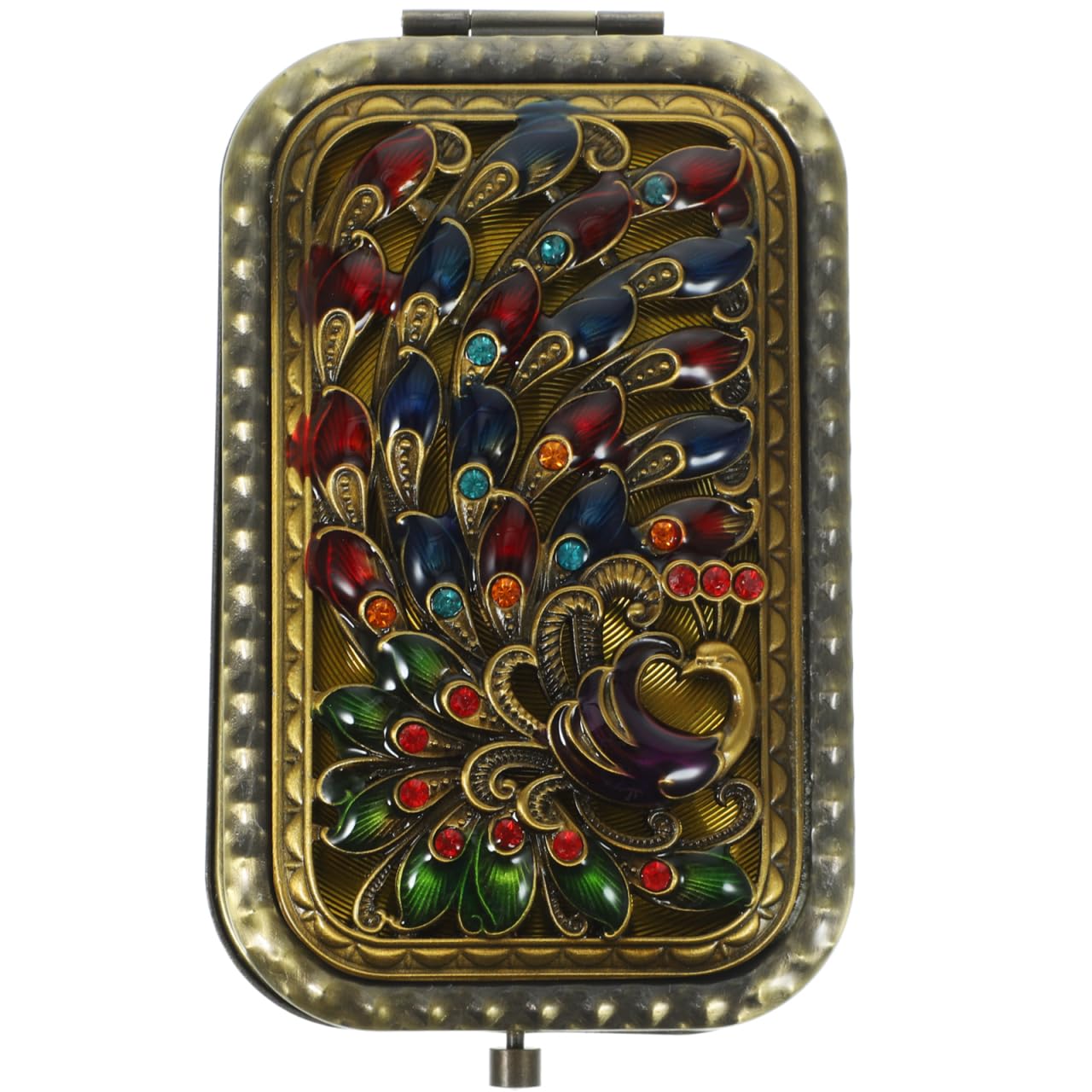 Lurrose Antique Peacock Compact Mirror Metal Handbag Cosmetic Mirror for Women Purse Travel Makeup Cosmetic, Double-Sided