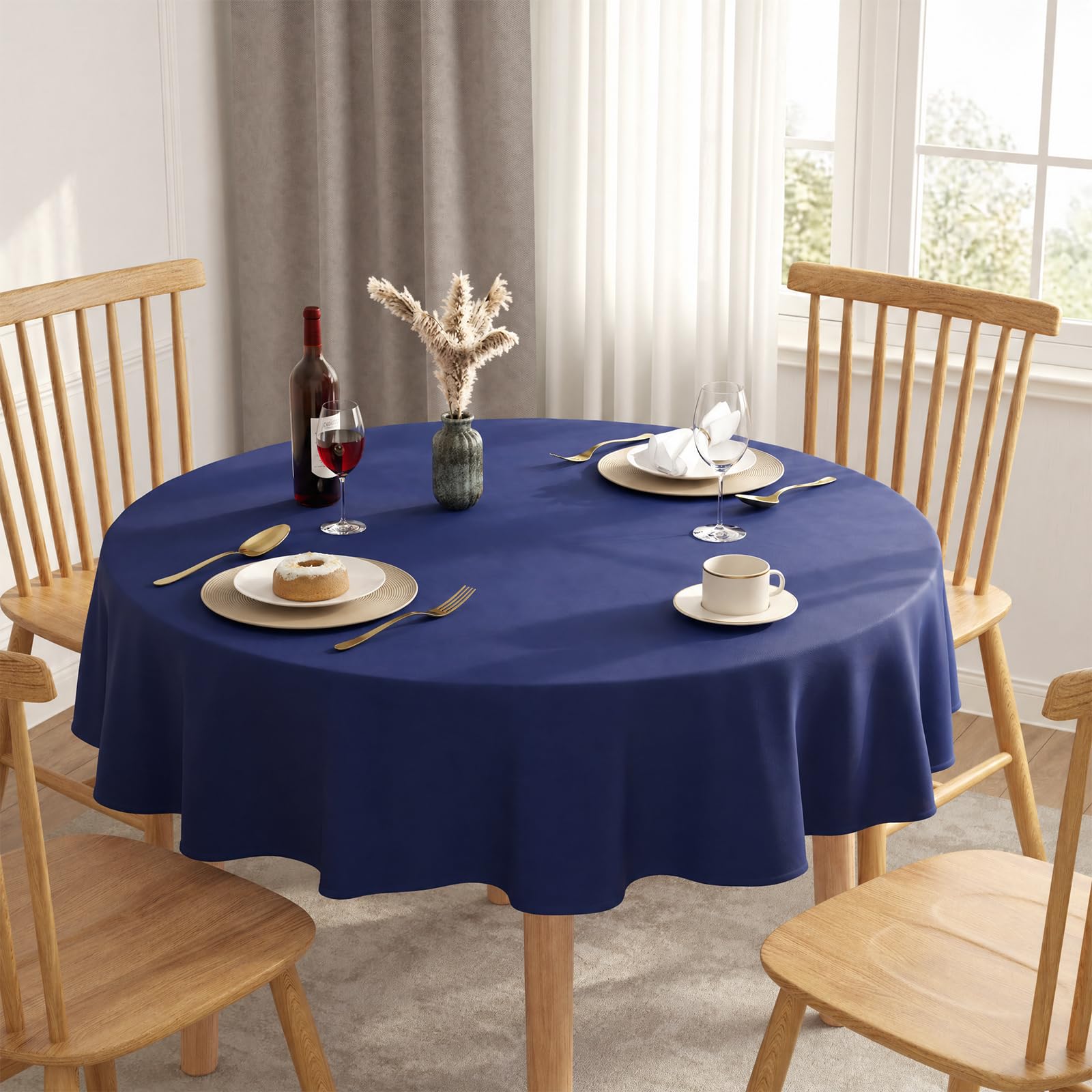 Flgef Blue Round Table Cloth 140cm/55Inch, Wipe Clean Table Cloths, Water Resistant Washable Fabric Tablecloths Dining Table Cover for Outdoor, Garden, Wedding, Parties — image 1