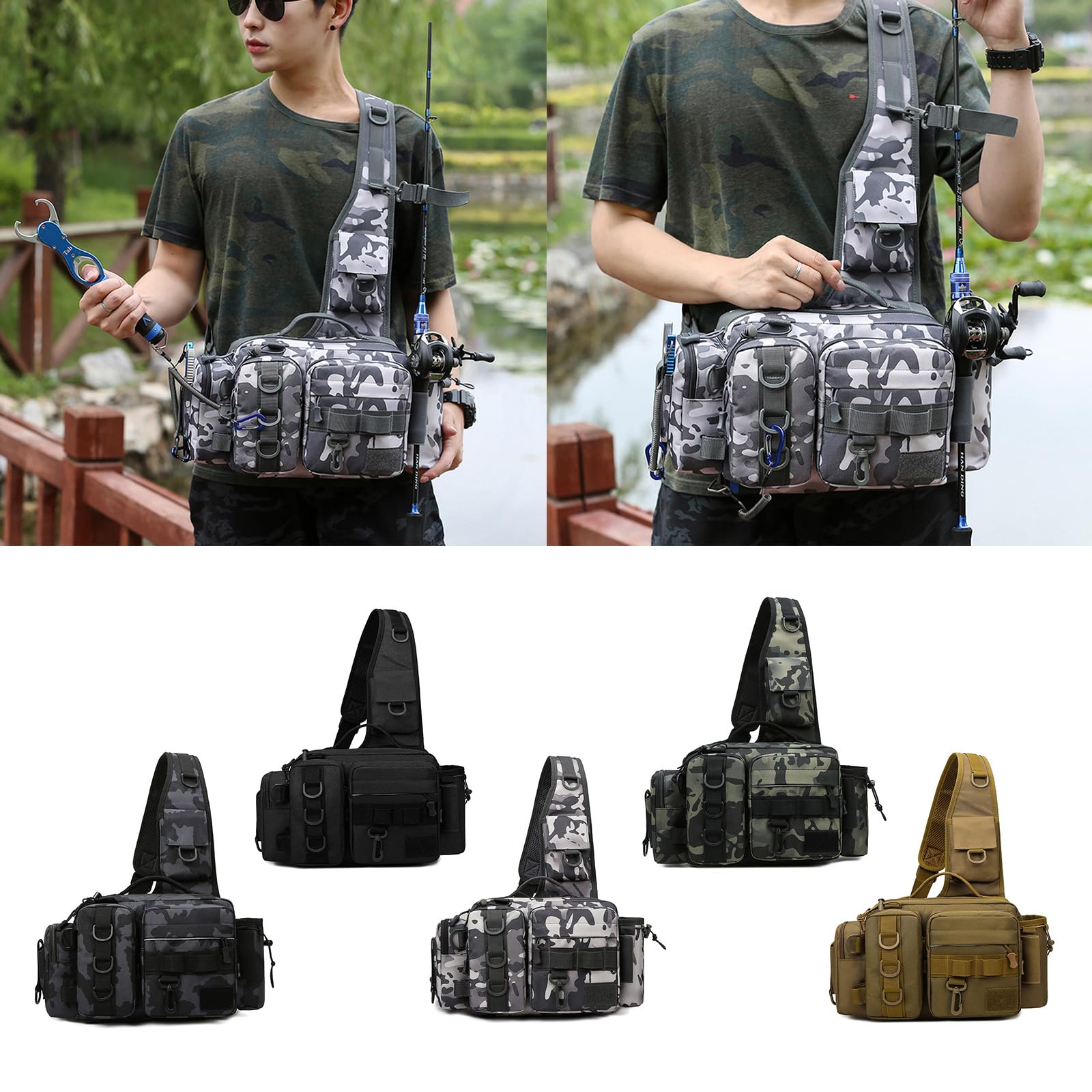 Borsa da campeggio di grande capacità impermeabile multifunzionale esche marsupio borsa a tracolla all'aperto borsa da pesca borsa per esche borsa da pesca borsa per attrezzi da pesca borsa