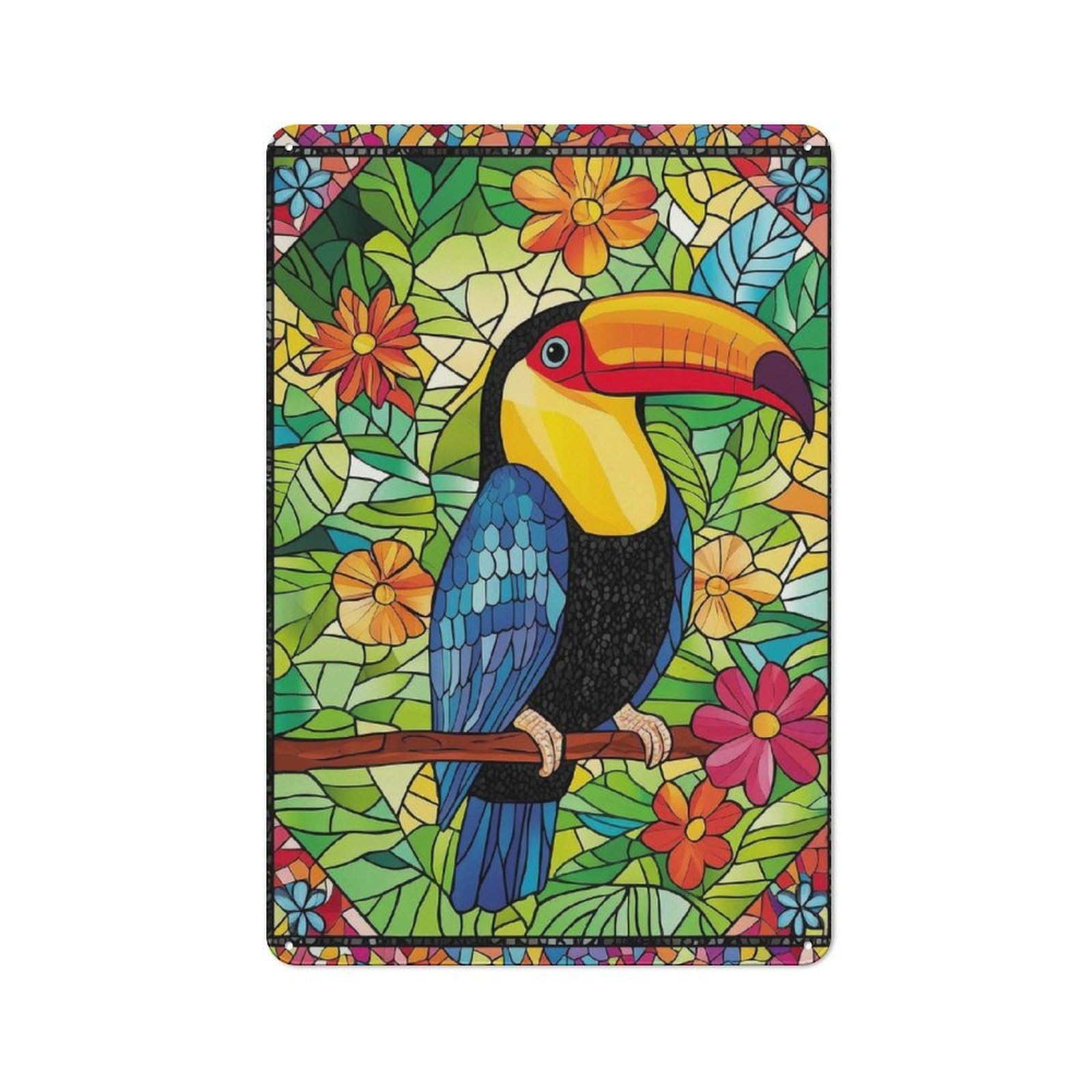 Junmoney Toucan In Tropical Garden Tin Wall Plaque 30X20cm With For Dining Room Or Kitchen, For Collectors Decorating Kitchens And Dining Spaces