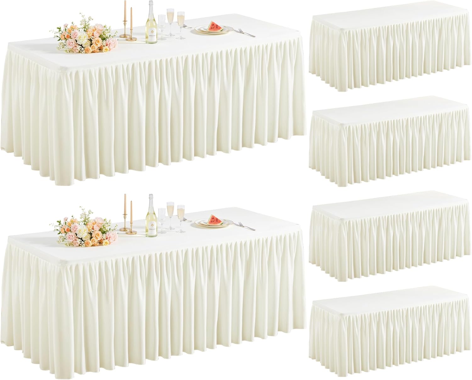 6 Pack Creamy Table Clothes for 8 Foot Rectangle Tables, Premium Polyester Rectangle Tablecloth Wrinkle Resistant Washable Table Cloth for Wedding, Party, Dining, Banquet, Buffet Tables 8FT(6pack) Creamy
