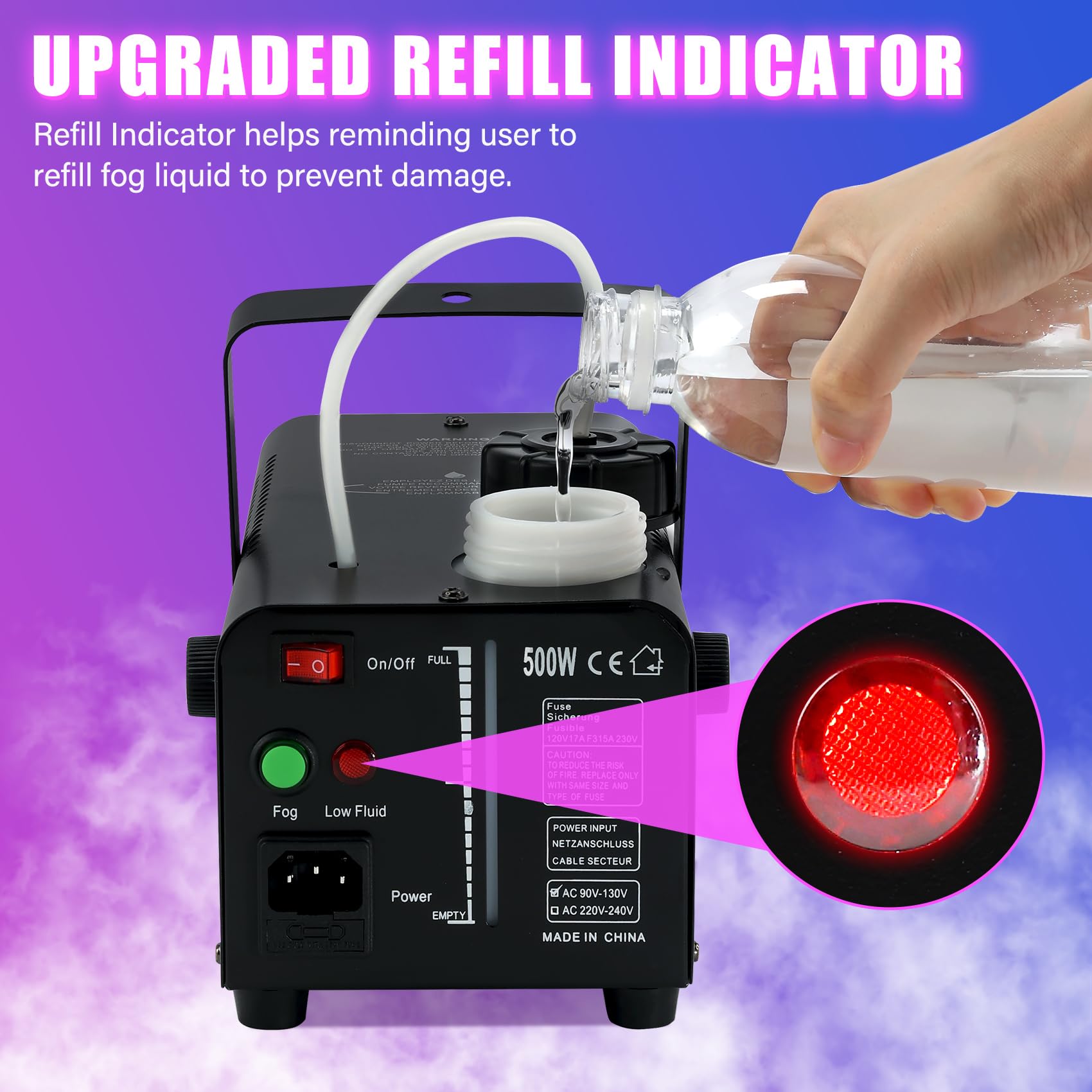 Máquina de niebla de 500 W con 9 luces LED, nebulizador con efecto de 12 luces de color para Halloween, boda, fiesta de DJ, escenario, máquina de humo portátil para exteriores con control