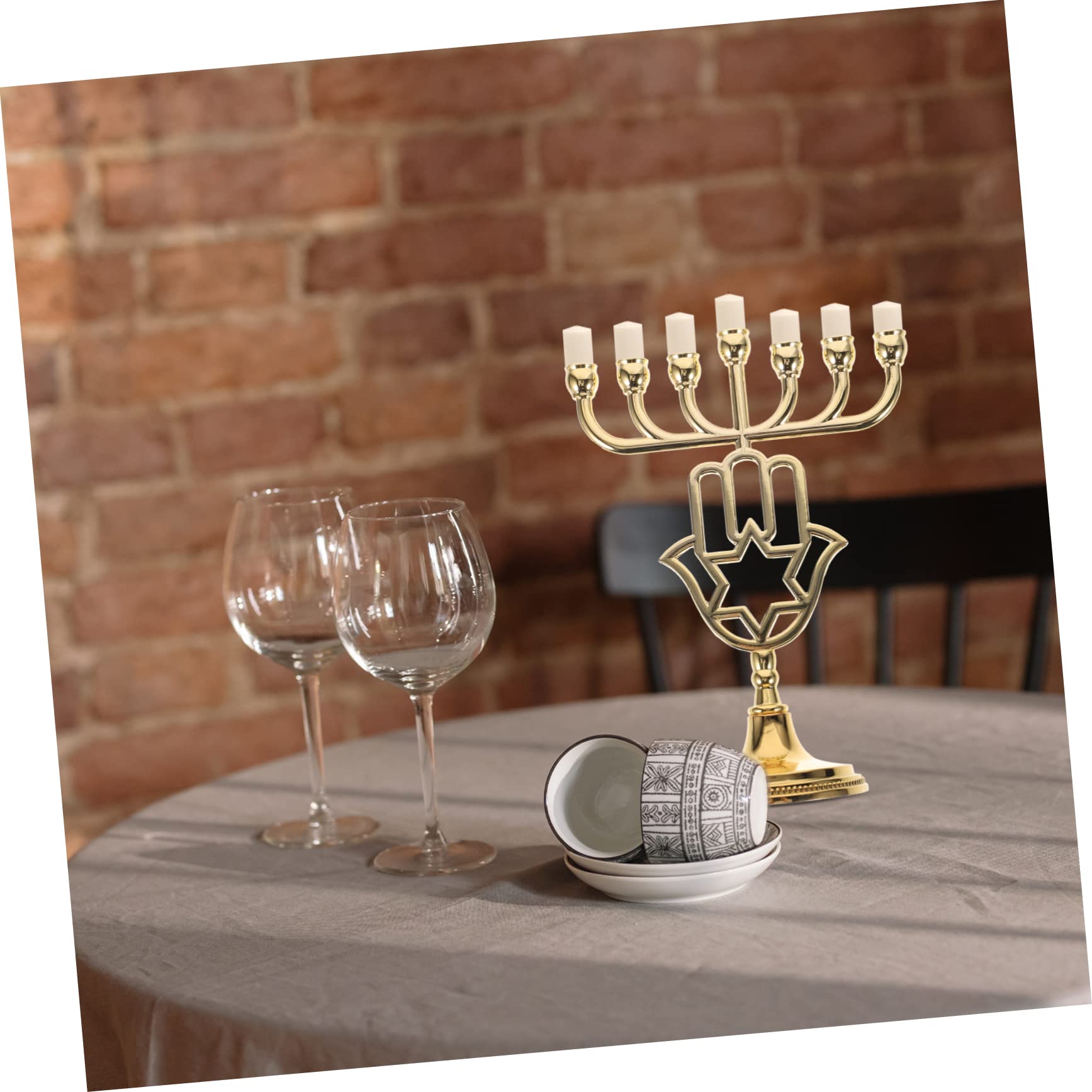 Candelabro De 7 Brazos para La Menorá De Hanukkah Decoración Religiosa Judía Candelabro De Palma Dorada Artesanía De Metal De Alto Brillo