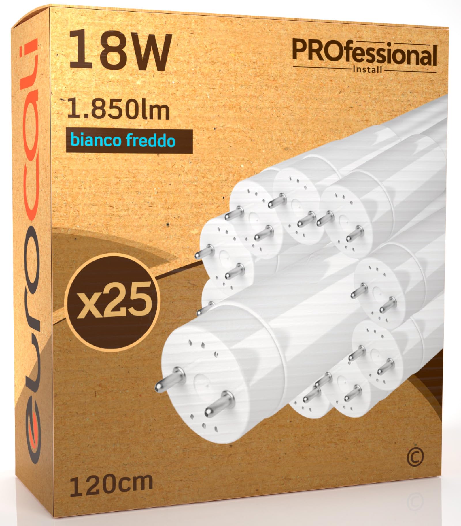 25x Tubi LED 120cm G13 T8 18W 1850 lumen - Luce Bianco Freddo 6500K - Fascio Luminoso 160° - Sostituzione Neon