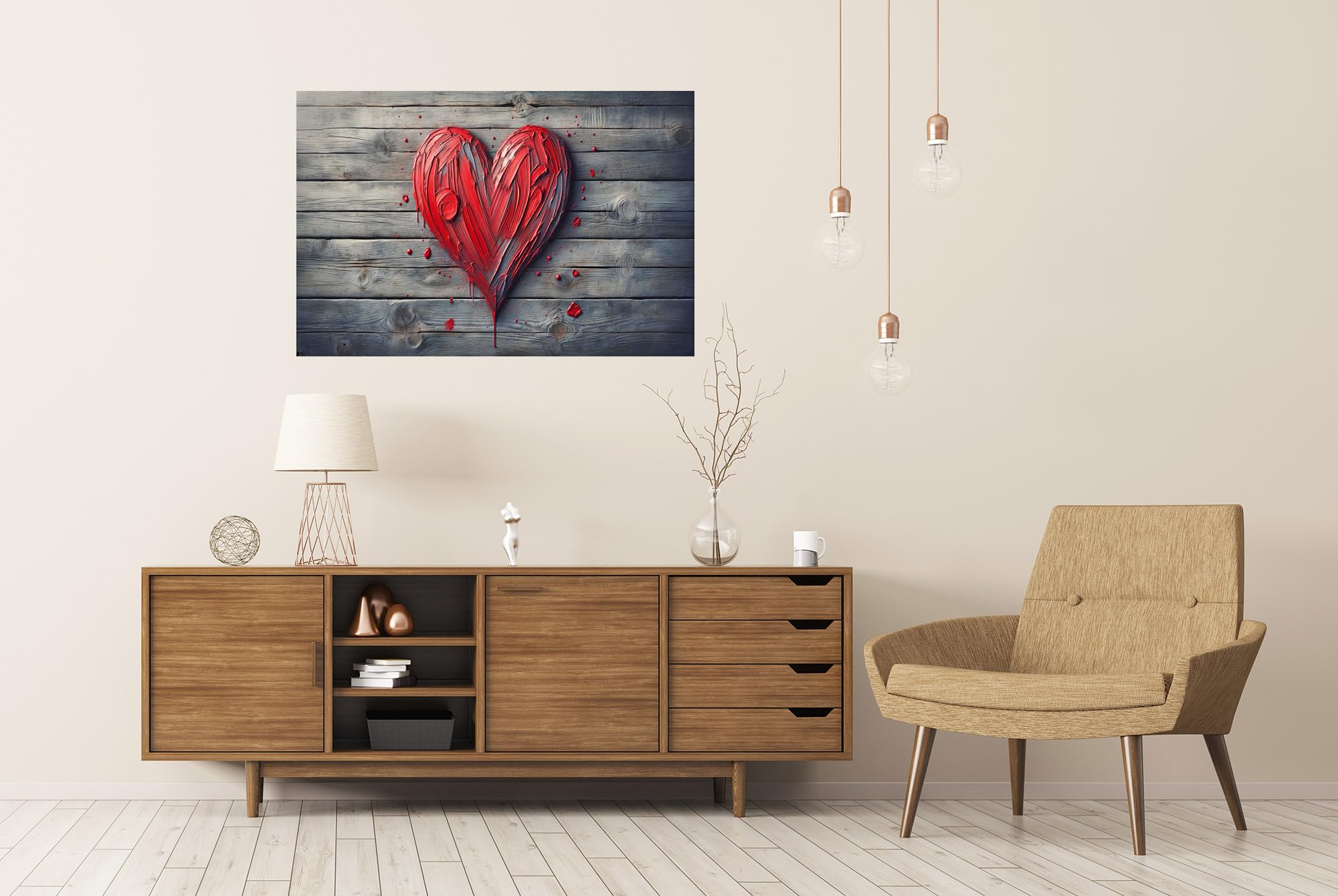 islandburner Prime XXL - Poster con immagine a forma di cuore grande, rosso brillante, rustico, stampa fotografica