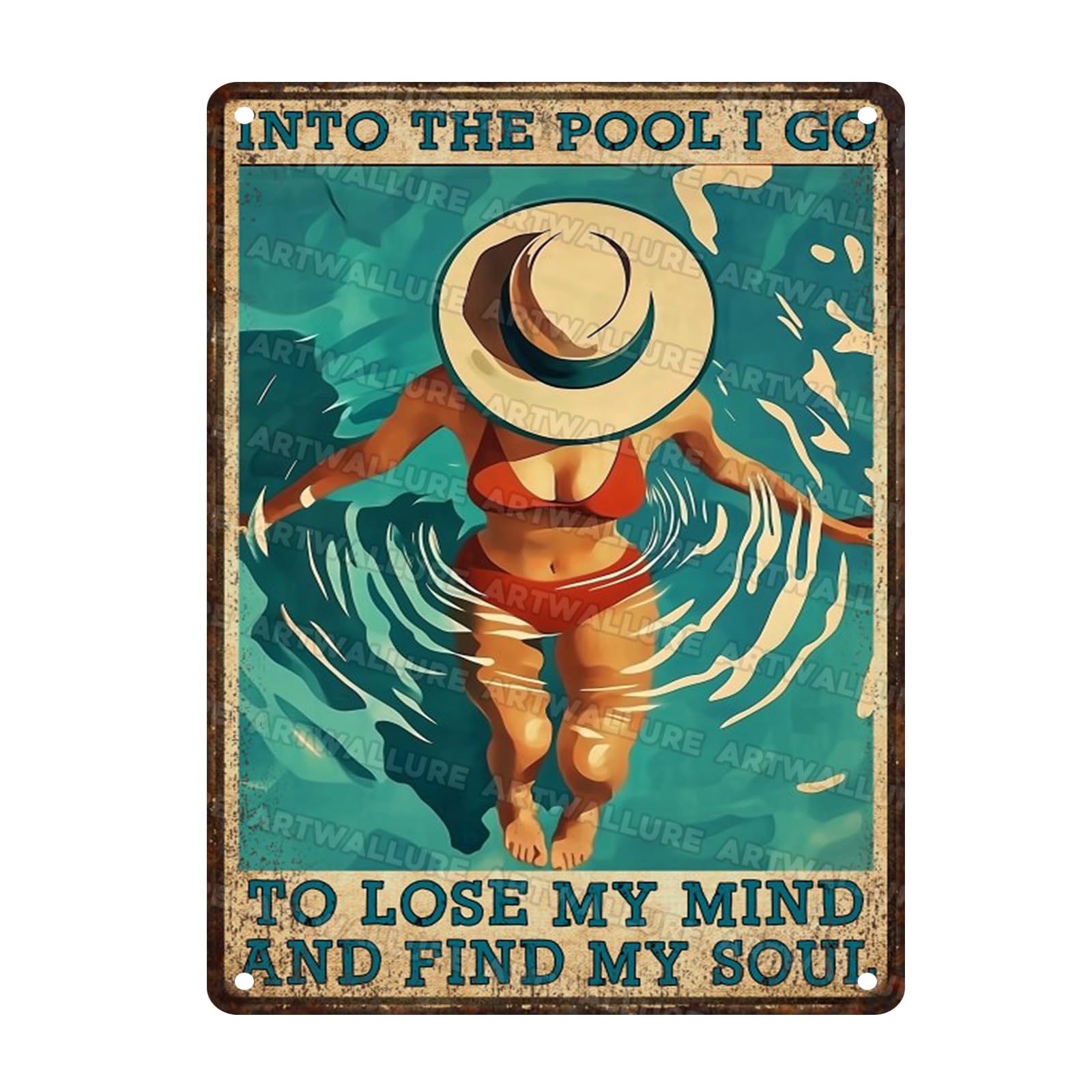 Retro Swimming Tin Sign Rustic Cabin Decor Vintage Pool Lover Quote Into The Pool I Go 12x16inch
