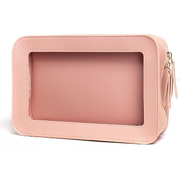 LETGO Clear Makeup Bags, TSA Approved Toiletry Bag with Zipper, Clear Makeup Organizer Fit Carry-on Travel Essentials,Clear Cosmetic Bags for Women Men C-Pink