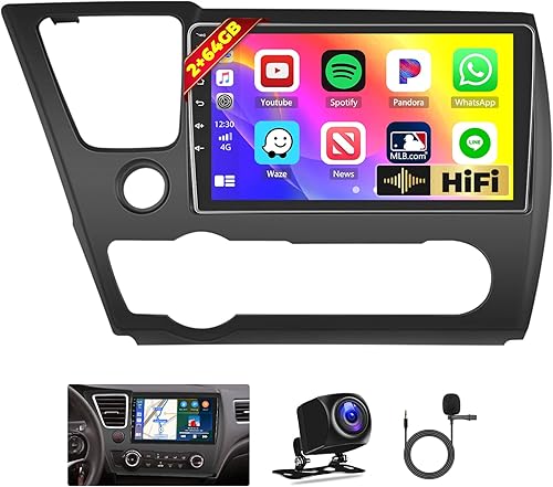 Miniatura 1 de Hikity Estéreo de coche Android de 9 "para Honda Civic 2013-2017 inalámbrico Carplay Android Auto GPS navegación estéreo Bluetooth coche receptor de