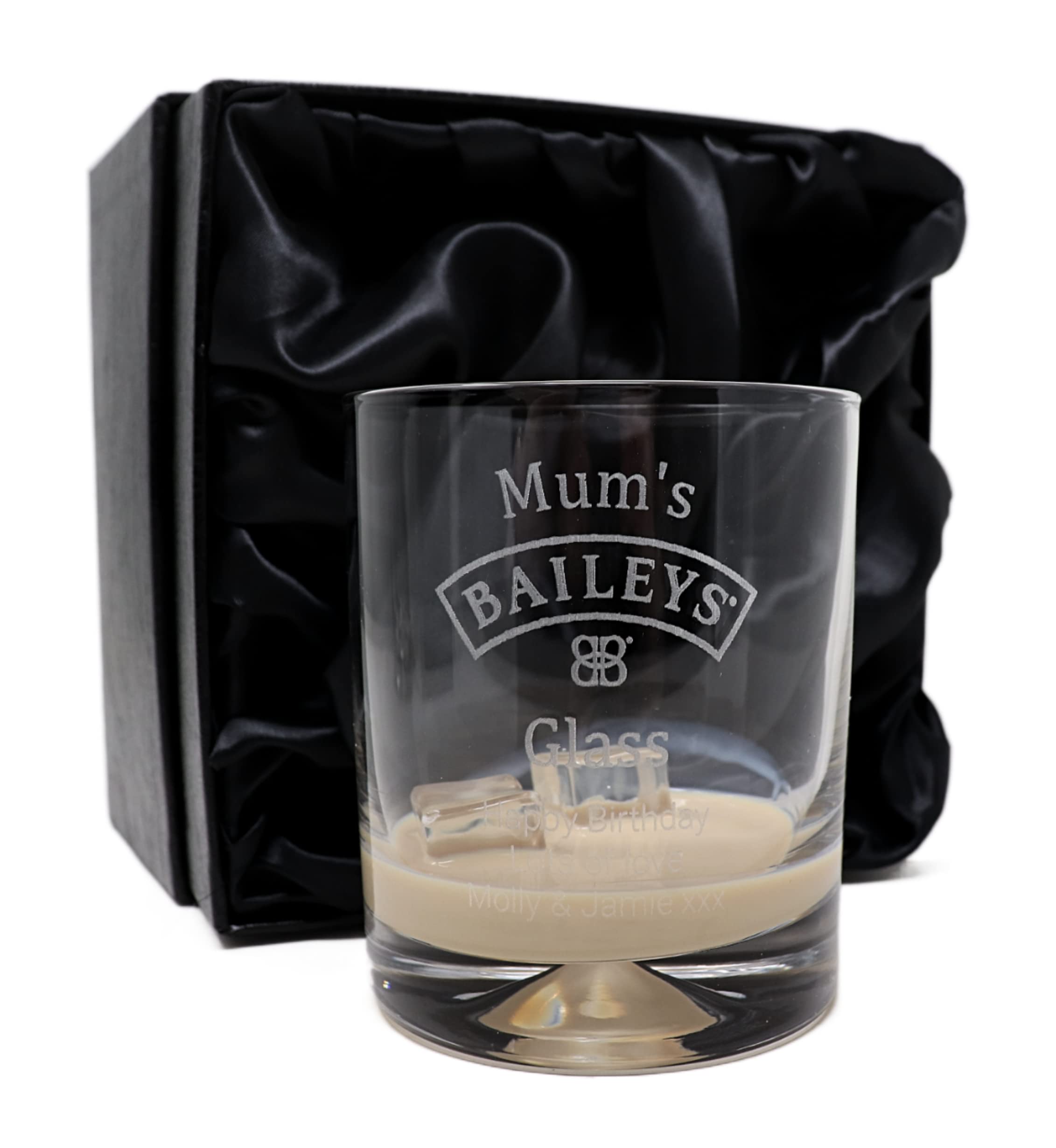 Regalo Personalised Dimple Glass Tumbler - Baileys Design (Silk Lined Gift Box)