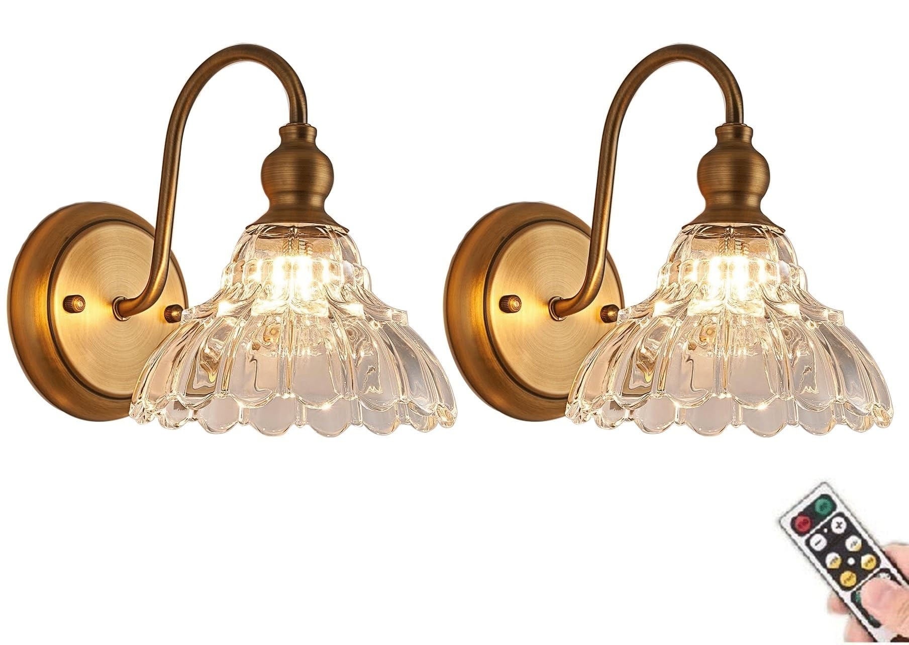 TIANHEY Aplique De Pared Dorado Recargable A Batería, Lámpara De Cristal para Tocador De Baño Sin Cableado, Hermosa Luz De Pared A Batería Regulable Y Temporizada para Dormitorio Y Sala De Estar