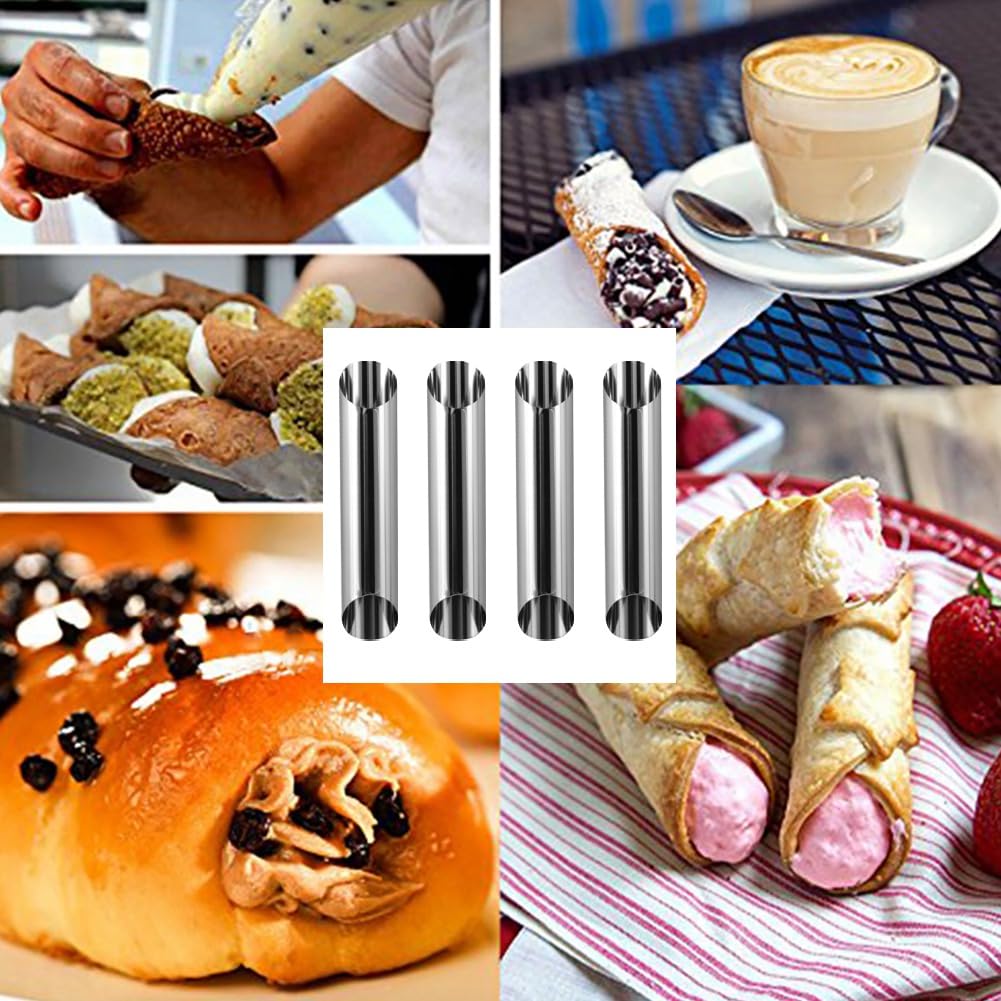 20 Pezzi Antiaderente Cannoli Stampi, Coni per Croissant Stampi in Acciaio Inox, Forma per Cannoli Siciliani Tubi Set con Spazzola, Stampi da Forno a Forma di Cono per Tubi Cannoli, Croissant
