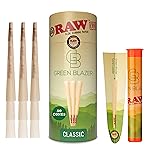 RAW Cones Classic King: 50 Pack Patented Slow Burning Cones Rolling Papers with Tips, All Natural RAW Paper, 109mm, Green Blazer Preroll Loader