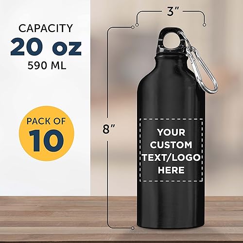 Miniatura 5 de DISCOUNT PROMOS Botellas de agua de aluminio personalizadas de 20 onzas, juego de 10, paquete personalizado a granel, perfectas para gimnasio,