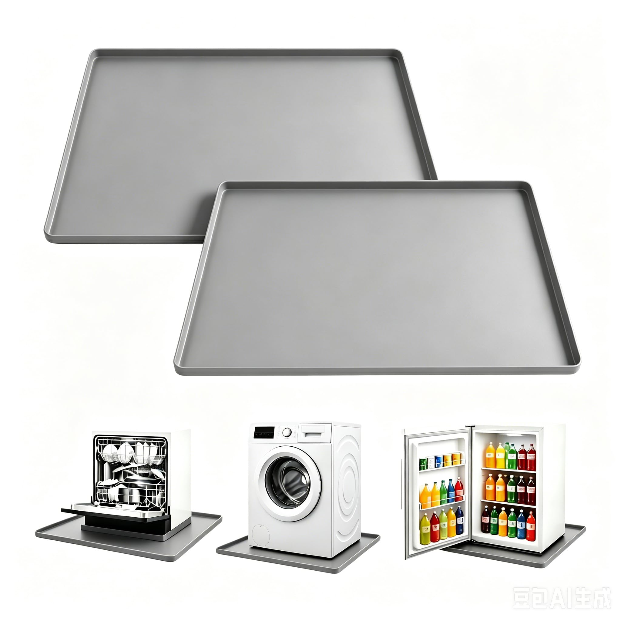 Kühlschrankmatte Silikon: 2 Stück 50x50cm Waschmaschinen Unterlage, Antirutschmatte Waschmaschine für Kühlschrank, Waschmaschine, Spülmaschine, Trockner sowie Grau