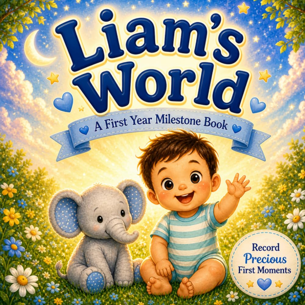 Liam's World: A Personalized First Year Milestone Book for Babies and Toddlers: A Gentle Keepsake Book to Celebrate First Smiles, Steps, and Words (Three Hearts Personalized Baby Book Series (LIAM))