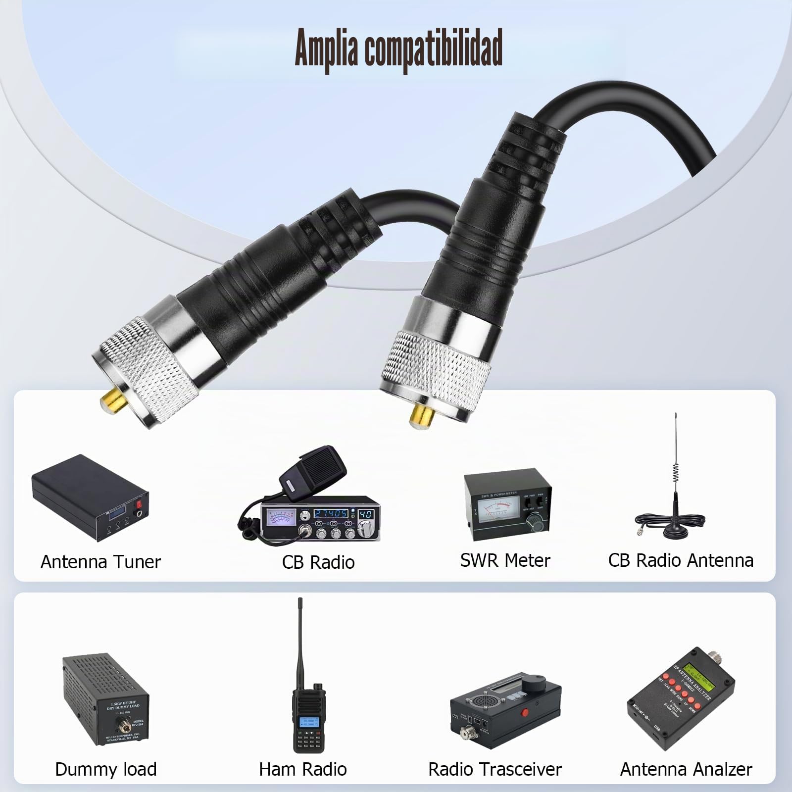 RFAdapter Cable coaxial RG8x, cable coaxial CB, 50 pies UHF PL259 macho a macho, cables de antena CB de baja pérdida, 50 ohmios para radio Ham, analizador de antena