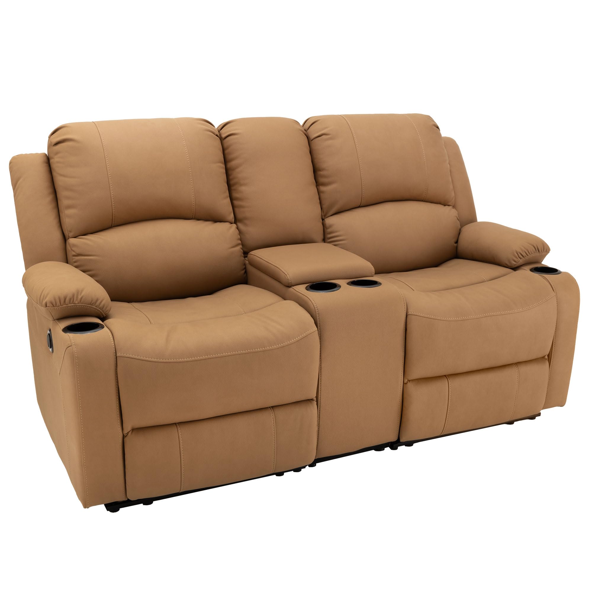 67" Wall Hugger Reclining | RV Theater Seats | Double Recliner RV Sofa & Console | RV Couch | RV Theater Seating | RV Furniture (Powered, Sand)