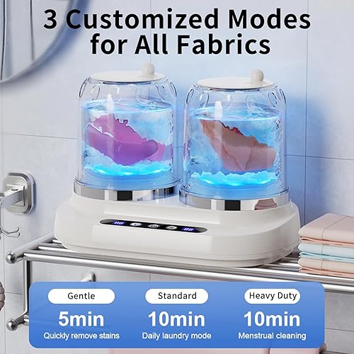 Miniatura 5 de Mini lavadora portátil de 2 litros, no eléctrica, doble bañera, 3 modos de lavado y vórtice de 8 dimensiones, lavadora de ropa interior compacta