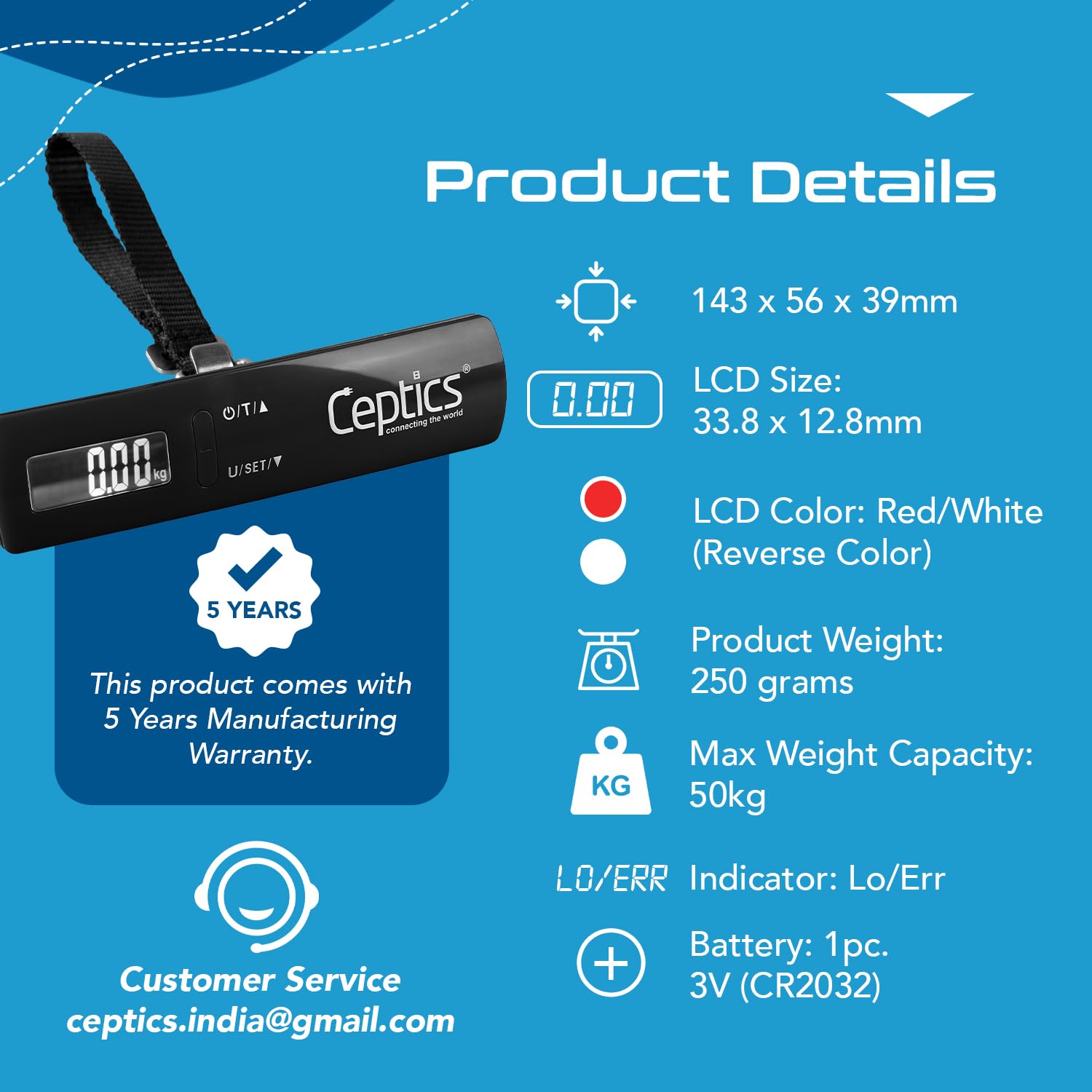 Ceptics weight machine for luggage weighing scale, luggage weighing scale capable capacity up to 50 Kg, weighing machine for luggage with LCD display luggage scale for bags, home, shop - BLACK 2