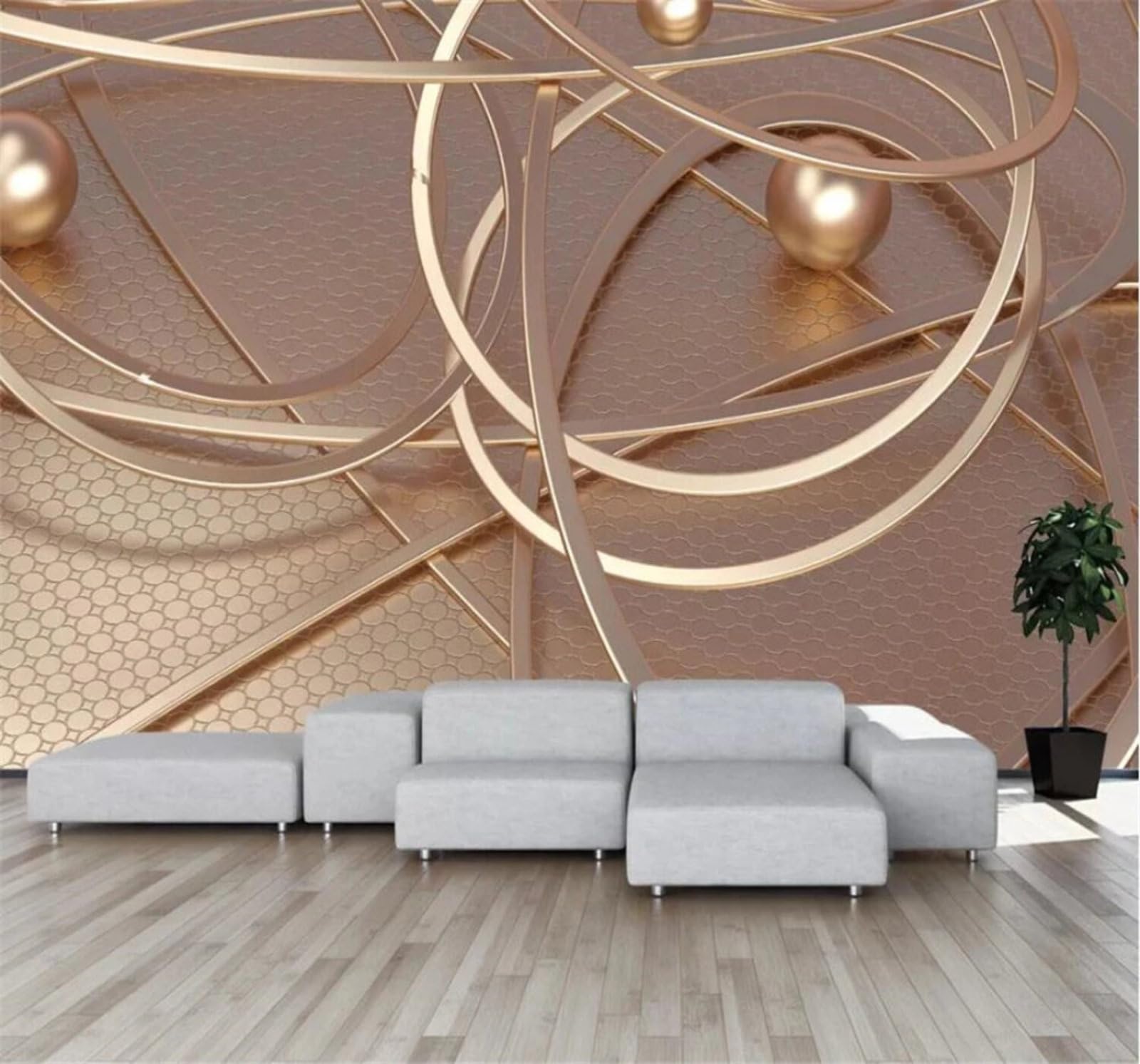 Creative Abstract Gold Geometric Lines 3D Wallpaper Easy Install Feature Office Living Room Sofa Bedroom TV Background Wall Decoration-400cm×280cm