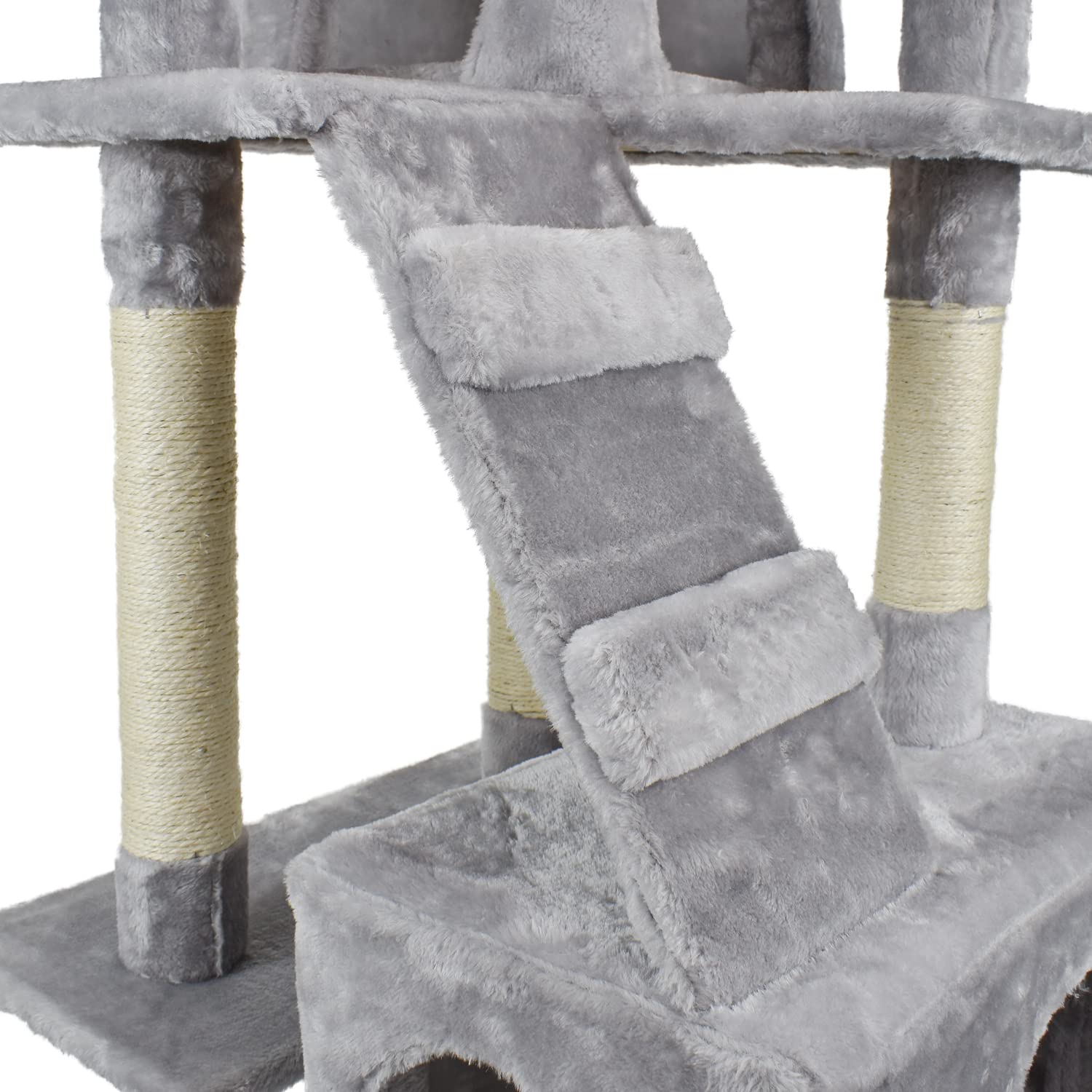 AQPET Tiragraffi XXL 170cm per Gatti con Cuccia, Albero Gioco Multifunzionale e Parco Giochi Completo, Colore Grigio