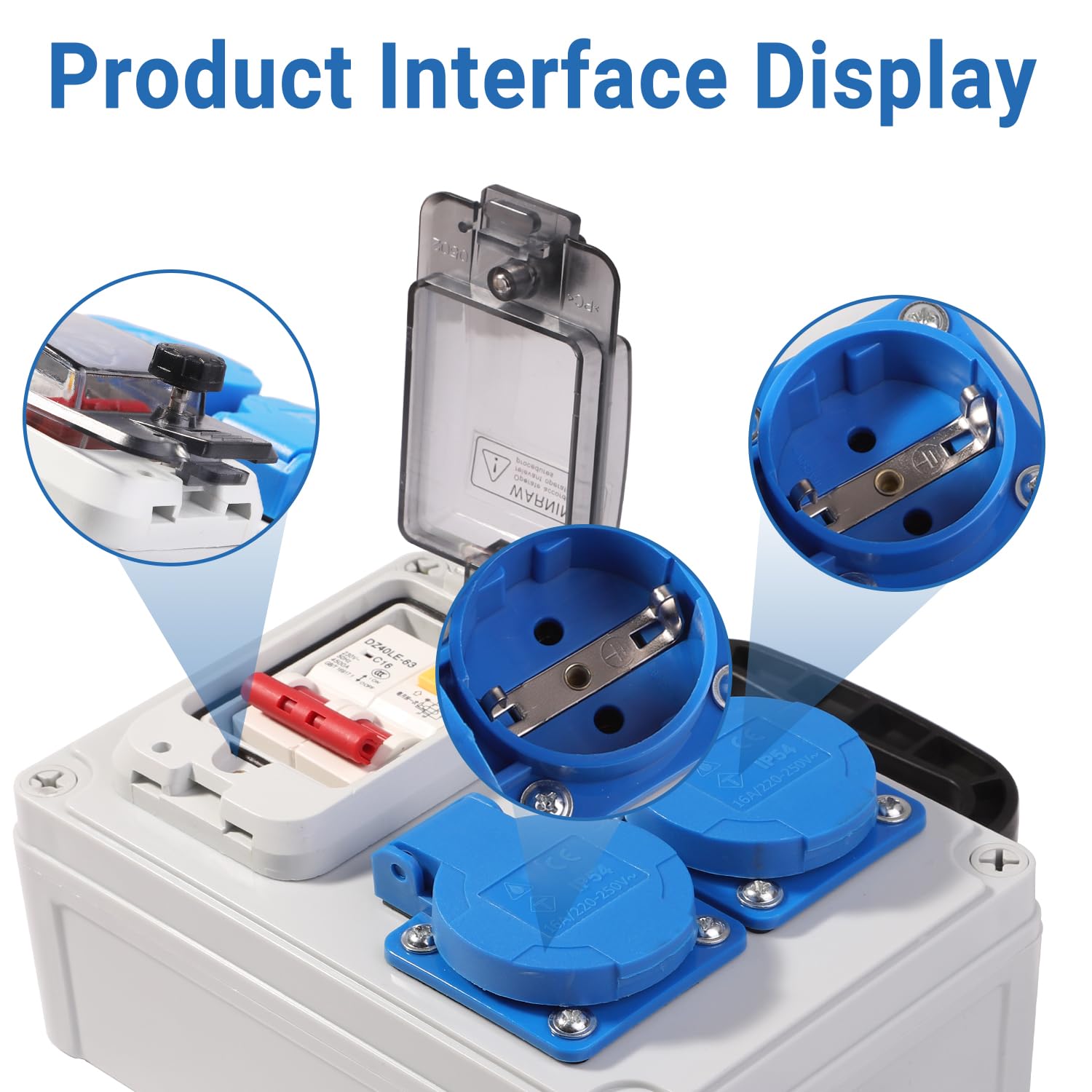 Répartiteur d'alimentation 16 A IP67 - Précâblé avec interrupteur FI - Distributeur mural étanche - 2 prises Schuko pour intérieur/extérieur