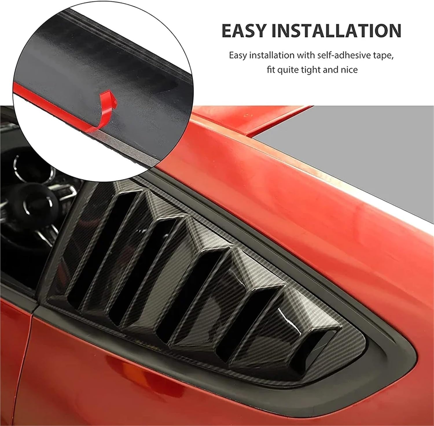 Cover Wind Vent Air Deflector Compatible with Ford Mustang 2015 2016 2017 2018 2019-2023+ Rear Quarter Side Window Scoop Louvers Sun Shade (Carbon Fibre Look)