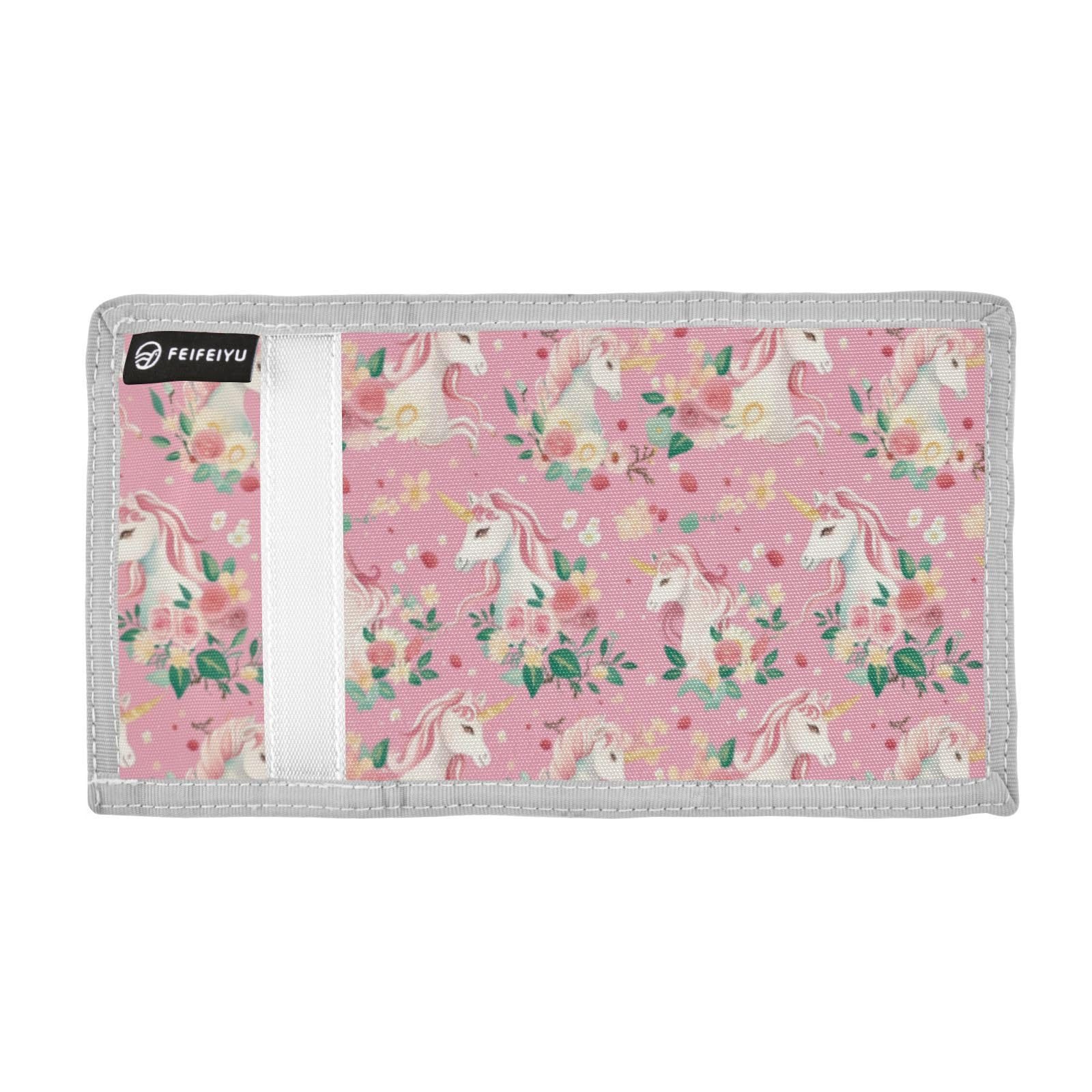 Wusikd Unicorns Flowers Kids Wallet for Boys Girls Pink Flowers Toddler Trifold Wallet Novelty Wallet for Teens Women Men