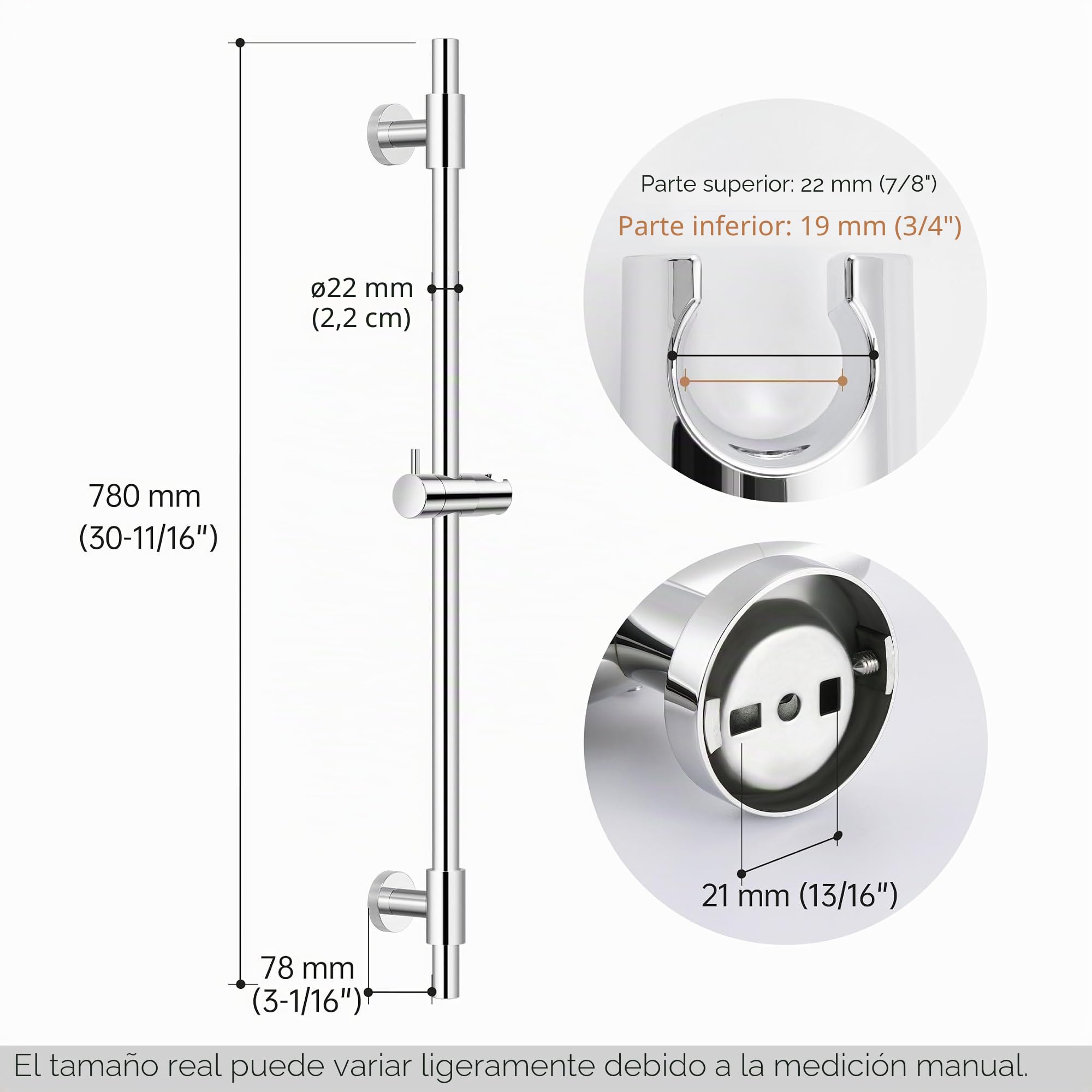KES Barra Ducha Grifo Barra de Ducha Acero Inoxidable 18/8 Barra Soporte Ducha con Soporte Alcachofa Ducha 78CM Ajustable Pared Pulido, F209S78-PS