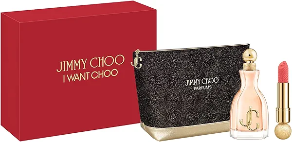 Jimmy Choo I Want Choo 3 Piece Eau de Parfum Gift Set (Eau de Parfum Spray, Jimmy Choo Seduction Coral Sunset Lipstick, Pouch)