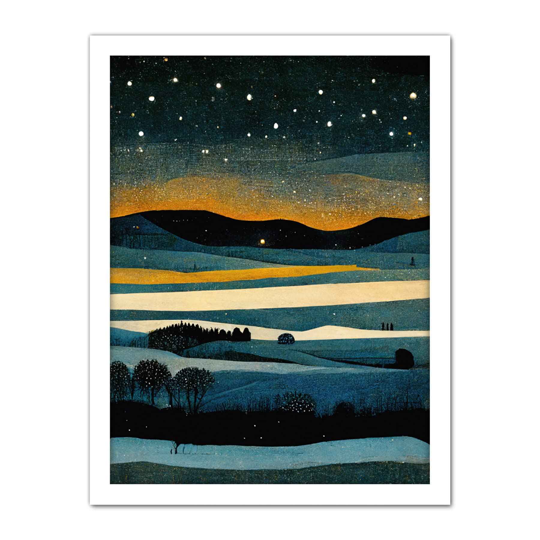 Doppelganger33 LTD Star Filled Twilight Landscape Painting Artwork Framed Wall Art Print 18X24 Inch