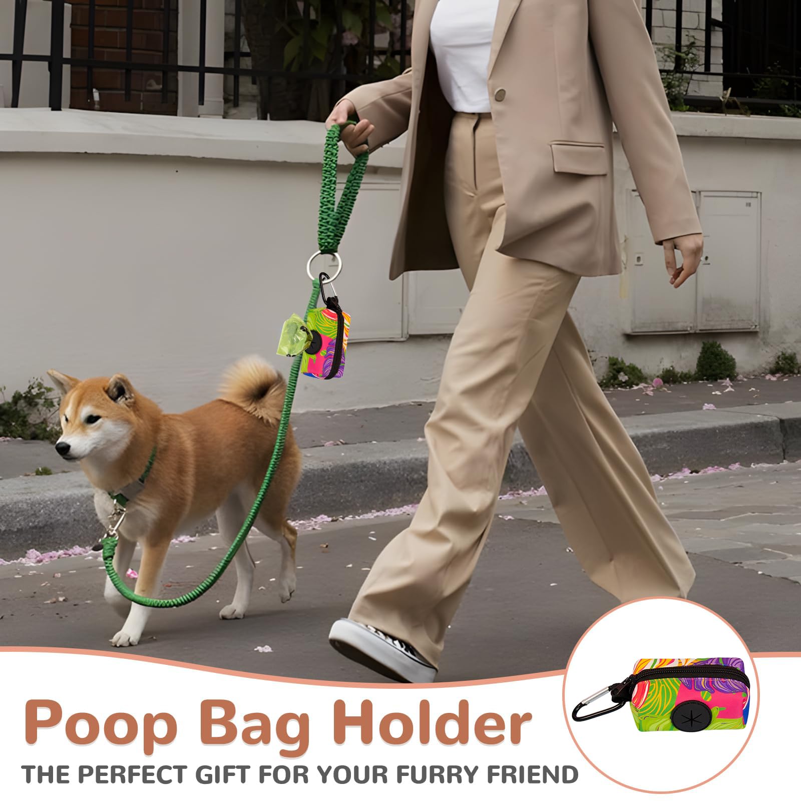 ICEMOOD Dog Poo Bag Holder With Easy Dispensing Hole, Leash Attachment and Creative Fashion Print - Image 3