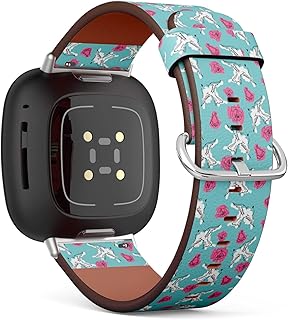 CJBROES Replacement Leather Watch Band, Compatible with Fitbit Versa 3 and Fitbit Sense of Wristband Bracelet Accessory - Bird Rose