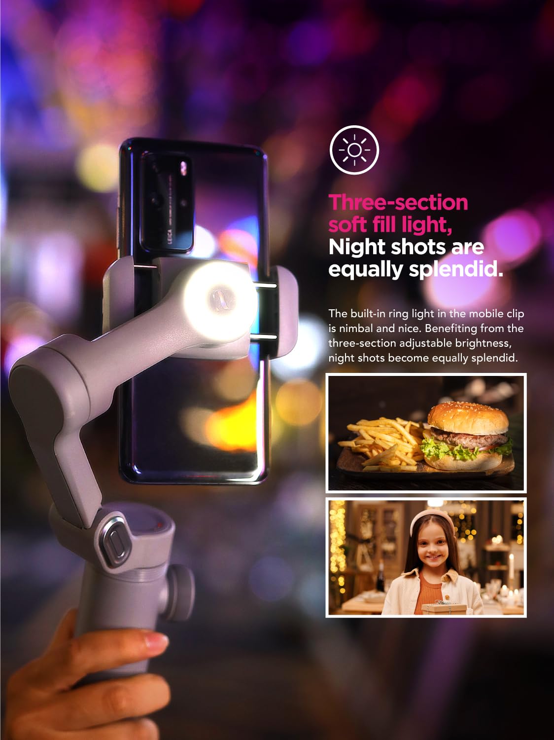 AOCHUAN Gimbal per iPhone con luce di riempimento magnetica RGB, Gimbal portatile a 3 assi con rotella di messa a fuoco/zoom per Vlog, compatibile con iPhone 15 Pro Max/Android-Smart X Pro Kit Grigio