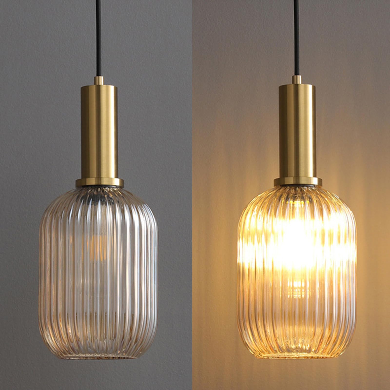 Suspension Luminaire en Verre,Finition en Laiton Doré, Vintage Lustre Suspendu Intérieur, Lampe Suspendue pour Salle à Manger Cuisine Salon Chambre & Cuisine (Ambré, 13CM)