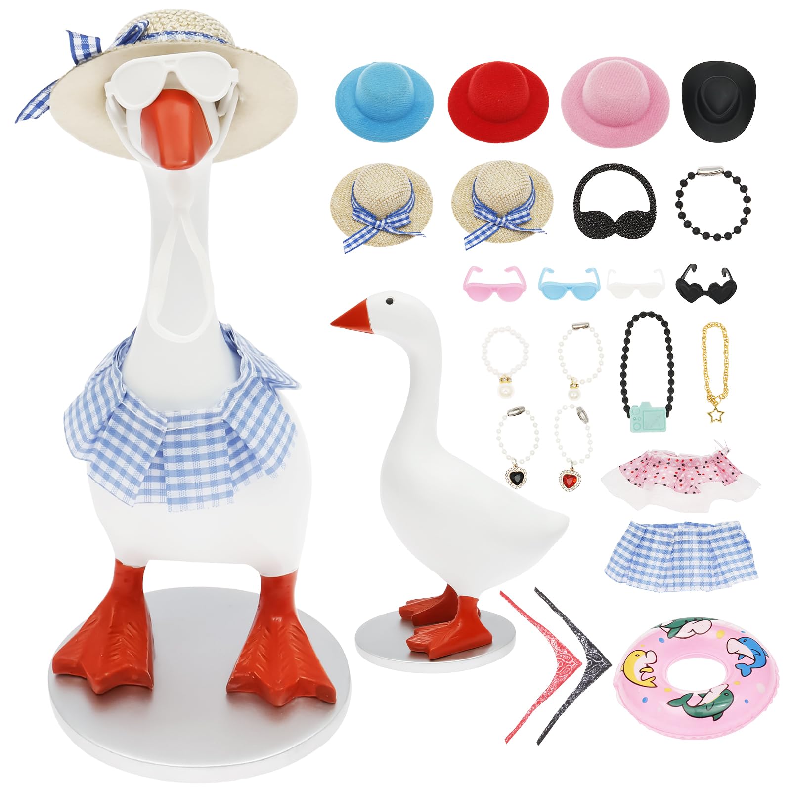 CBWERBB Magnetic Goose Key Holder,7 Inch Mini Resin Desk Goose Statue with 23Pcs Outfit for Key Hanger Storage,Cute Duck Keys Holder Figurine Keychain Hanging Table Decor for Home Office