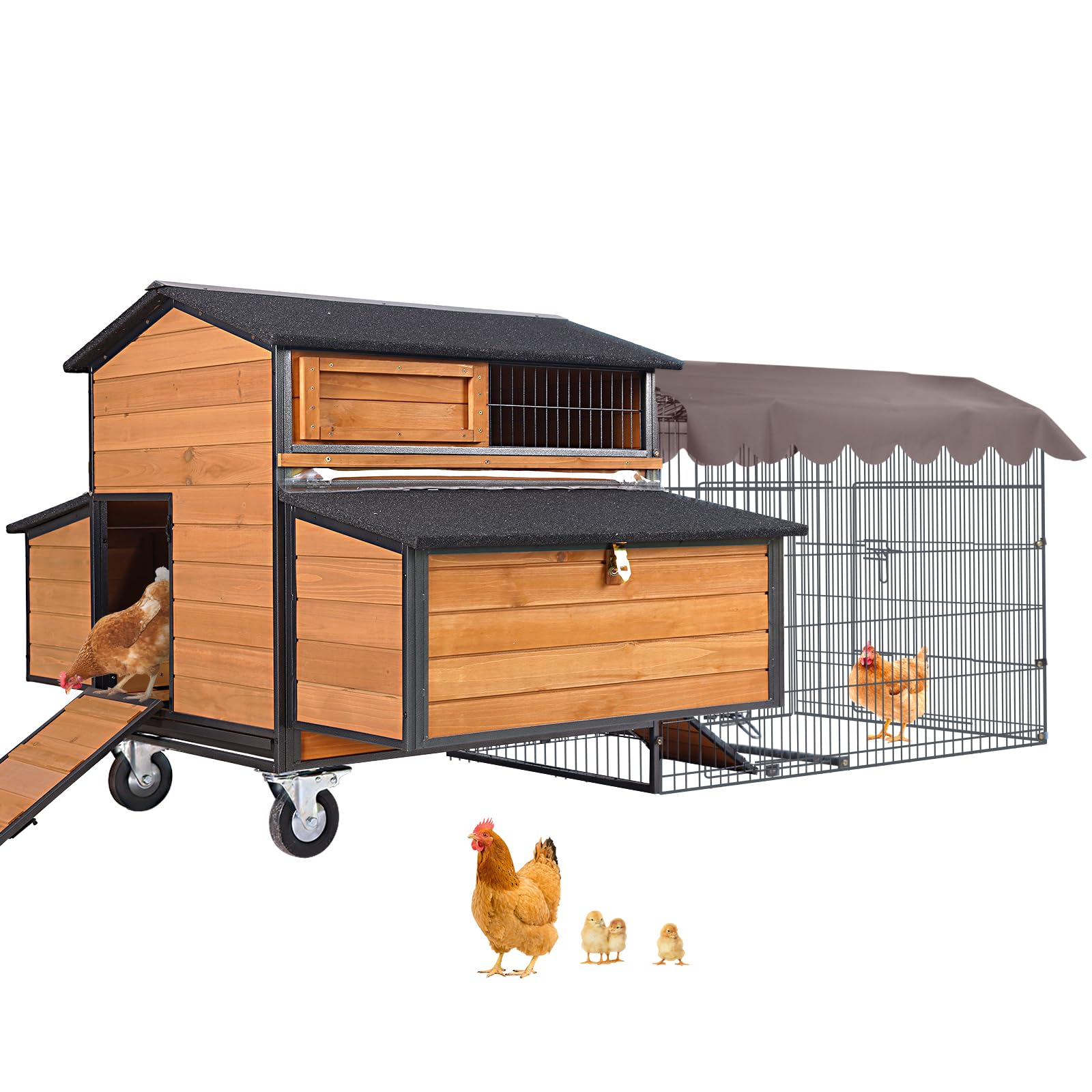 Suumerpety large wooden chicken tractor with all-metal frame and wheels