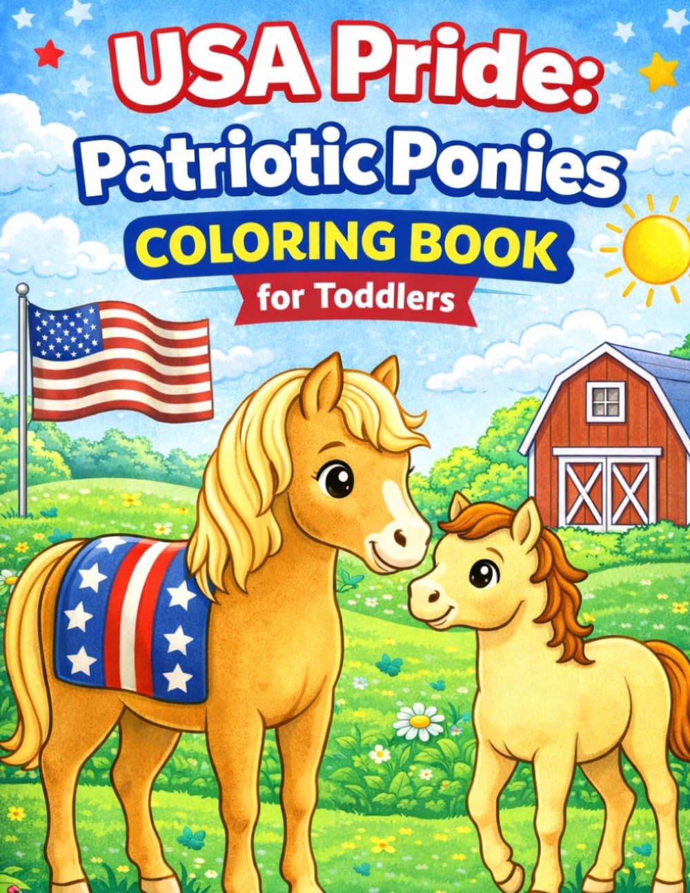 USA Pride: Patriotic Ponies Coloring Book for Toddlers: 50 Easy and Fun American Flag Pony Pages for 4th of July and Patriotic Farm Adventures