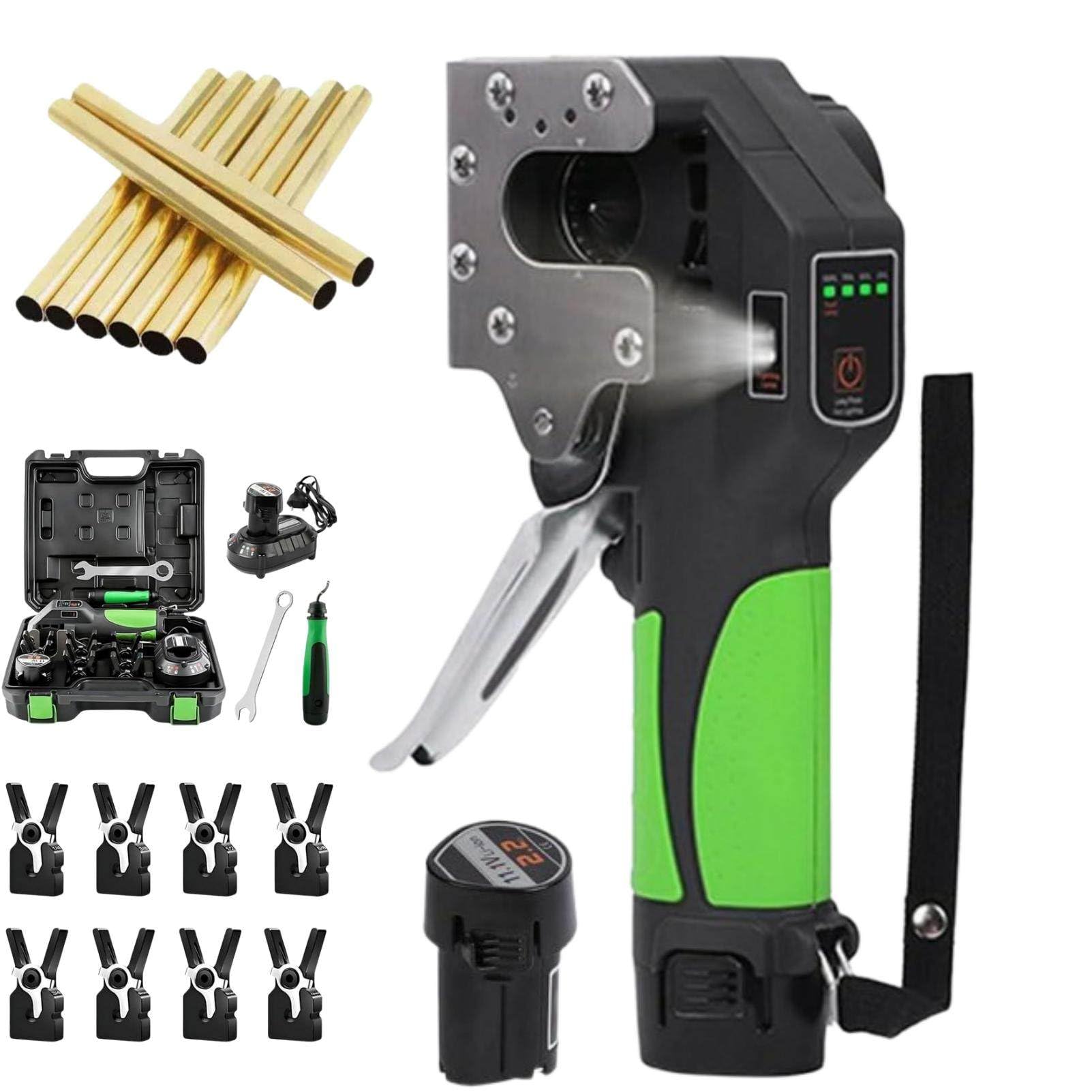 Kit de Herramientas eléctricas para abocardar tuberías, expansor de Tubos de Cobre inalámbrico con luz LED, batería de Litio de 2200 mAh y 8 Matrices de Diferentes tamaños