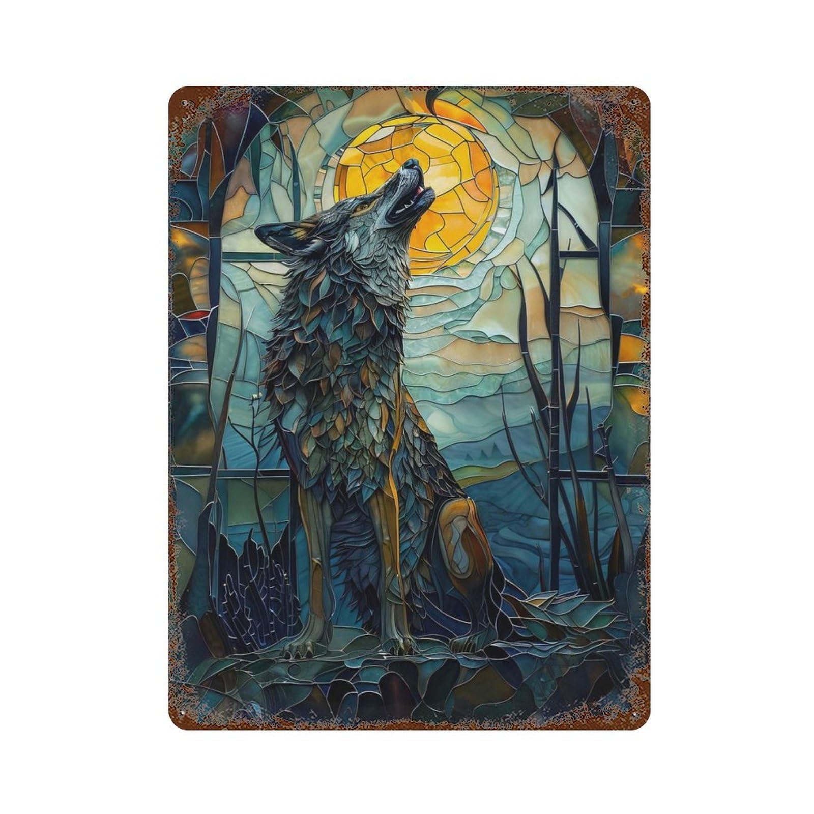 Distressed Metal Wall Sign Fairy Tale Wolf 15.7"x11.8", Vintage Wall Decor for Cafe, Home Bar And Lounge Decor