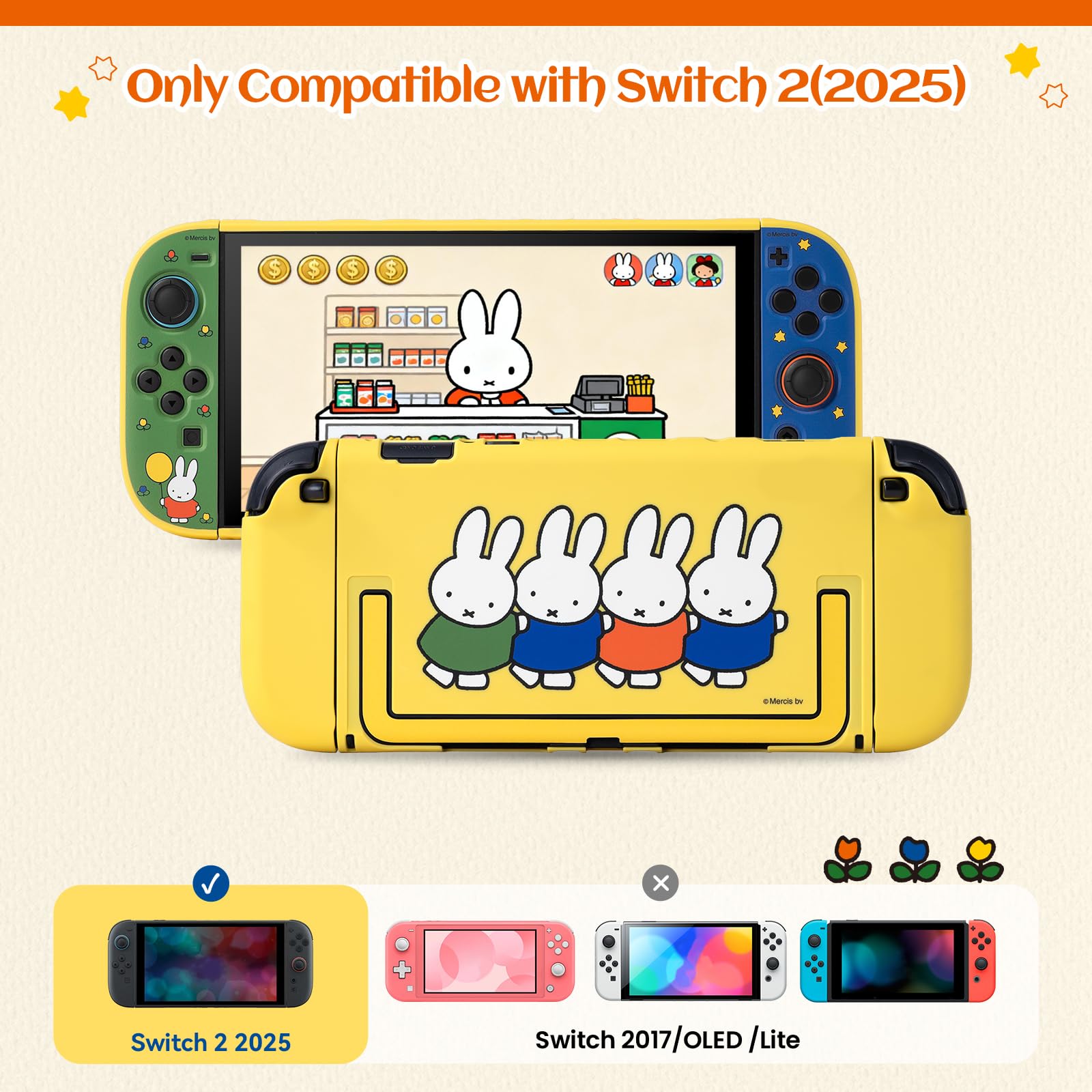 Kuitmor Protective Case Compatible with NS2, Detachable Hollow Shell Anti-Scratche and Shock-Absorption Dockable Hard Shell for Switch 2 Game Console - Vibrant Bunny - 2