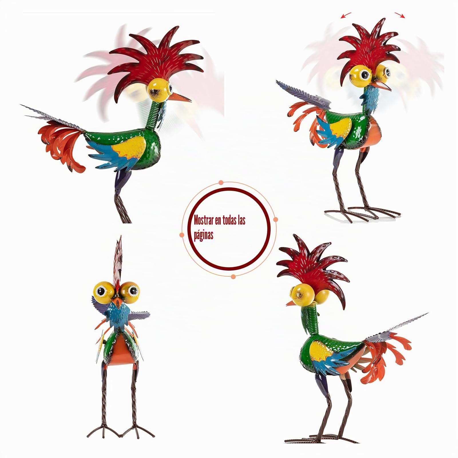 Estatuas de gallo, gallo de hierro forjado, adornos de gallo, 19 x 8 x 22 cm, metal pollo arte escultura al aire libre 3D coloridos adornos de pollo de metal