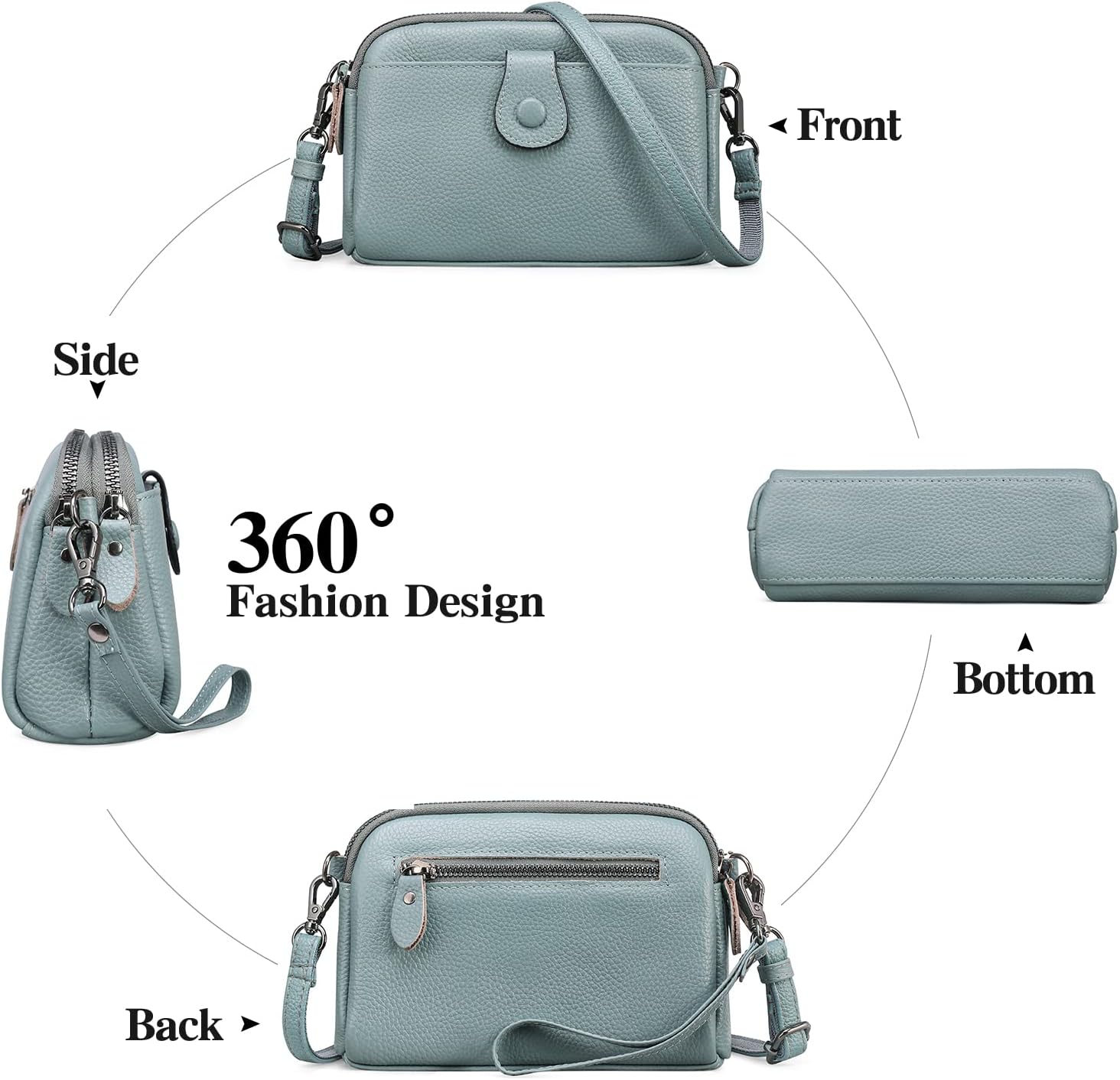 GAEKEAO Crossbody Bags for Women Small Genuine Leather Shoulder Purse Cross Body Bag with Wristlet Top Zipper - Image 2