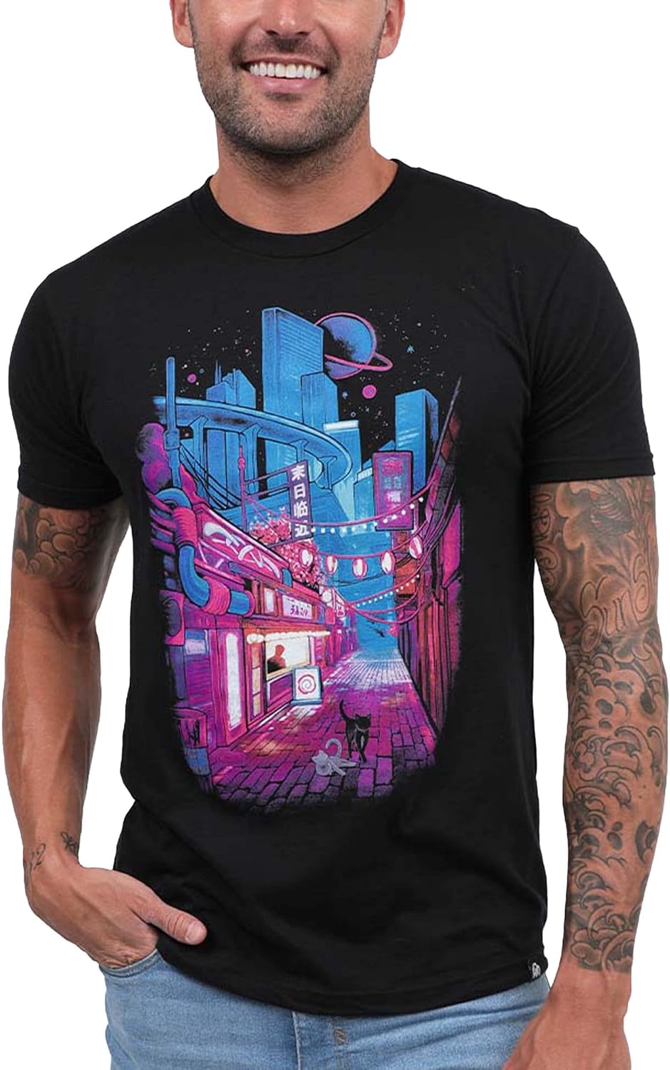 INTO THE AM Premium Mens Graphic Tees - Cool Design T-Shirts for Guys Small - 4XL Medium Cyber Cafe