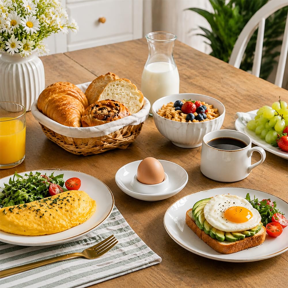 Lot de 12 coquetiers en céramique blanche empilables, passent au lave-vaisselle, coquetiers ronds de haute qualité pour petit déjeuner, table à manger et camping