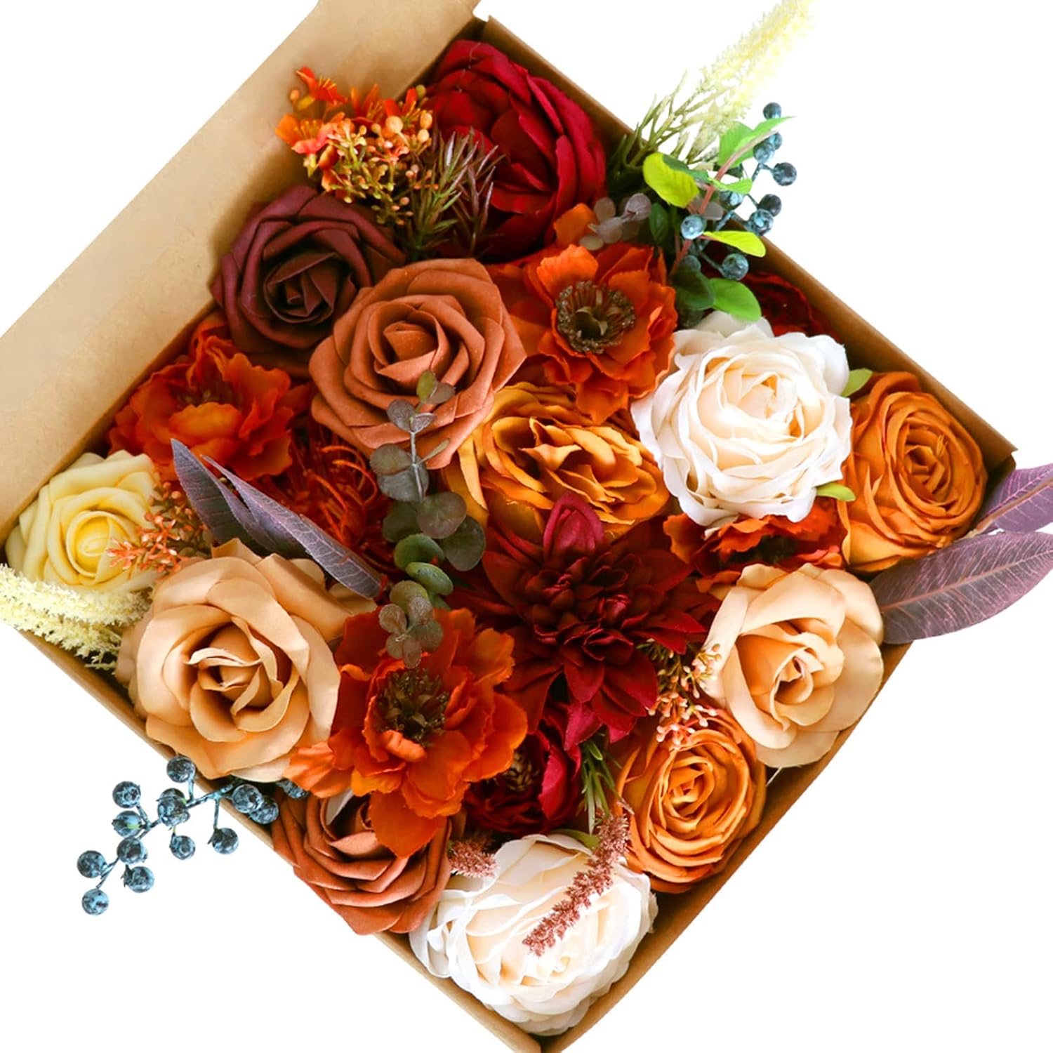 PIDRTUO Artificial Flowers Box Set Roses Eucalyptus