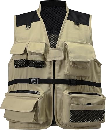 Mens Lightweight Fishing Vest Work Travel Cargo Vest Safari Multi Pockets for Casual Outdoor Jacket