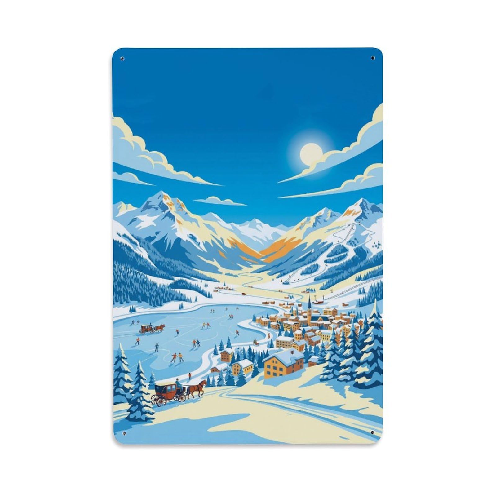 Olhnbad Style Alpine Switzerland Panoramic Mountain Travel Metal Tin Sign